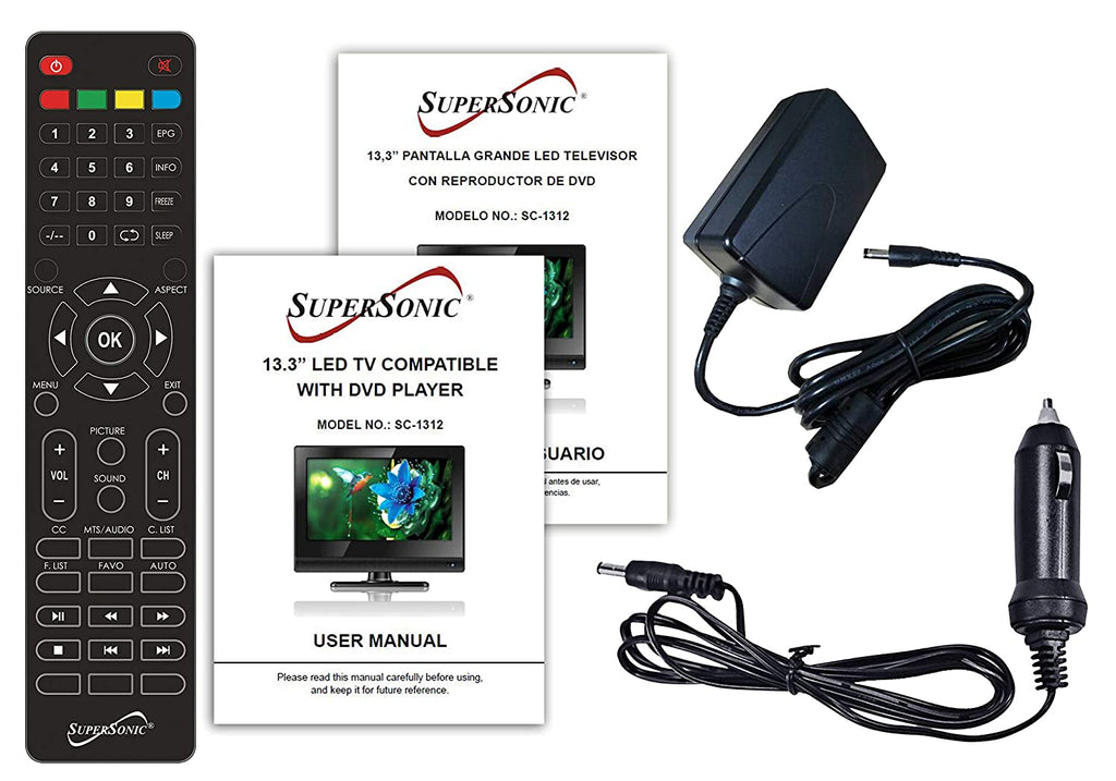 Supersonic 13.3" 12 Volt ACDC LED HDTV with DVD Player, USB, SD Card Reader and HDMI (SC-1312)