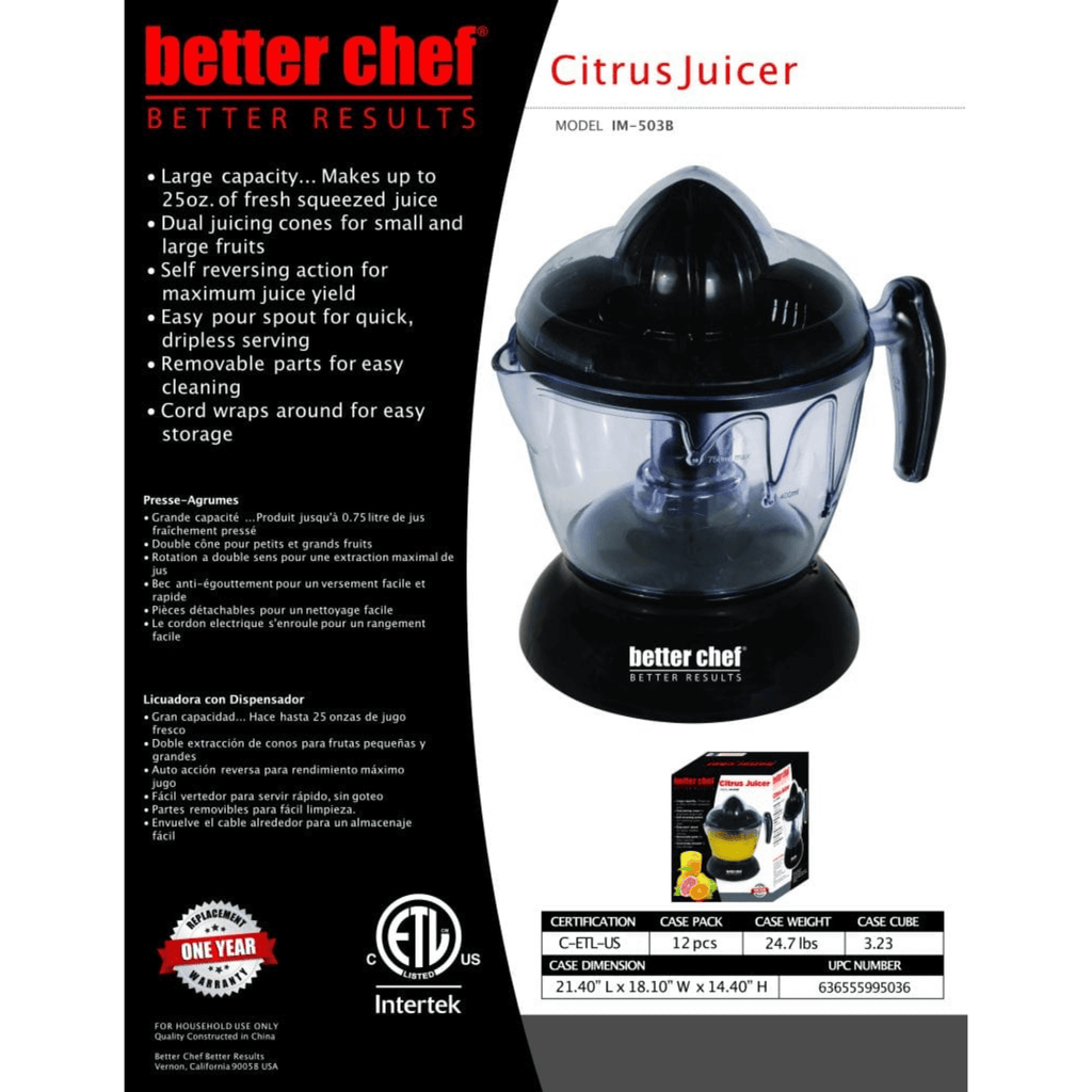 Better Chef 0.75L Self-Reversing Citrus Juicer