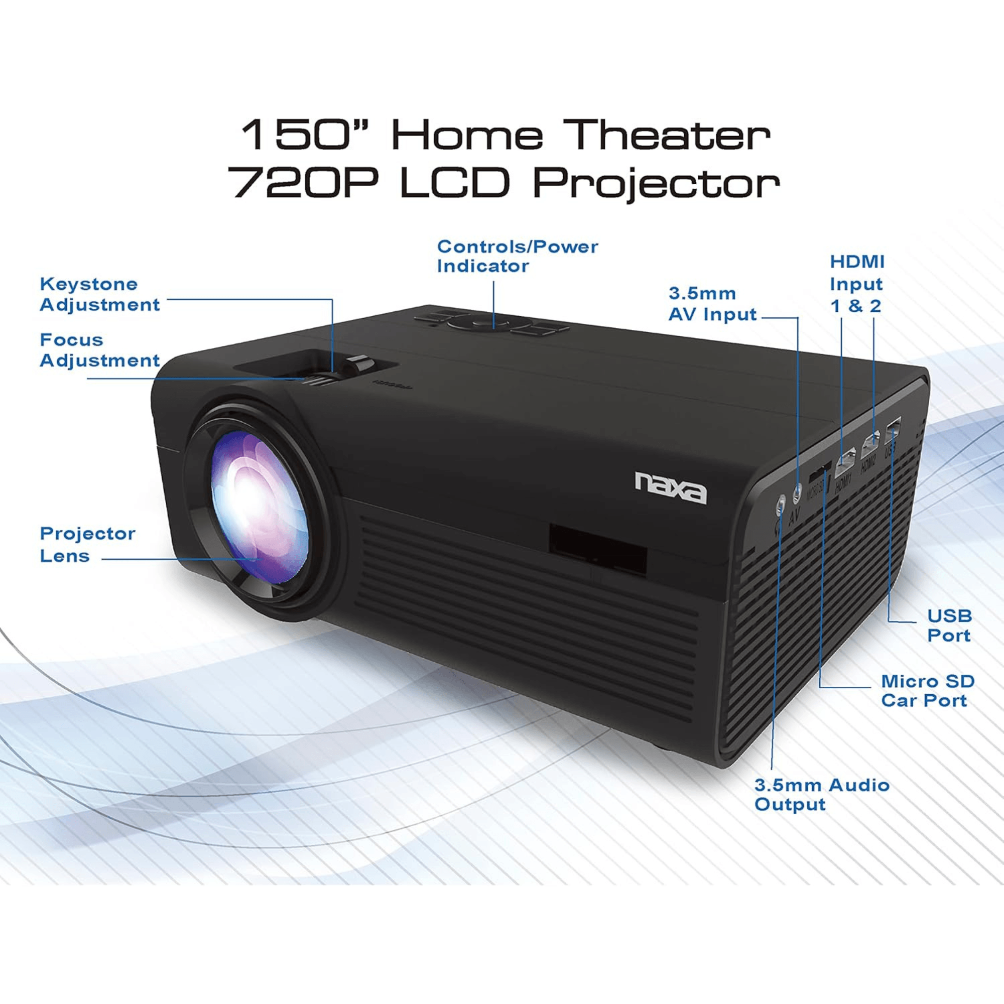 Naxa 150" Home Theater 720P LCD Projector - Refurbished