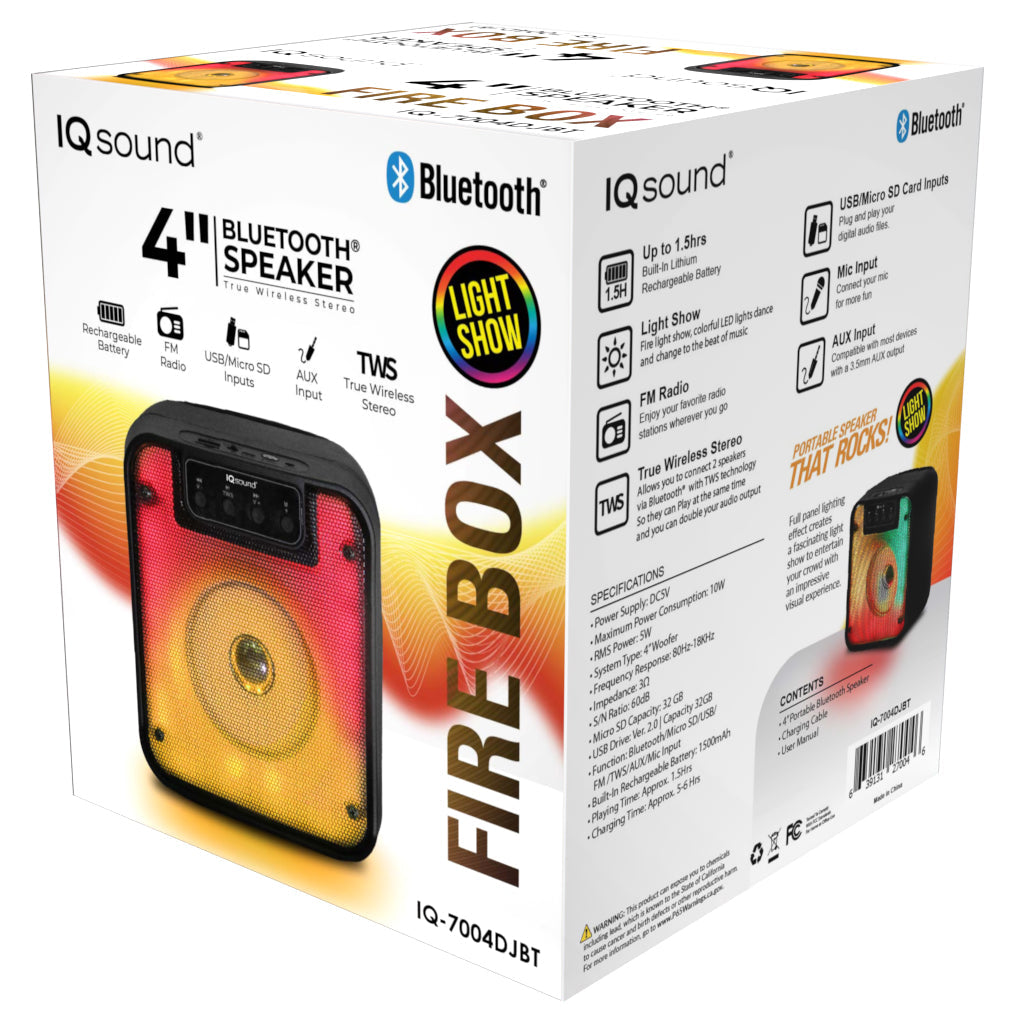 IQ Sound 4" Bluetooth Speaker FIRE BOX with TWS and LED Fire Light Show