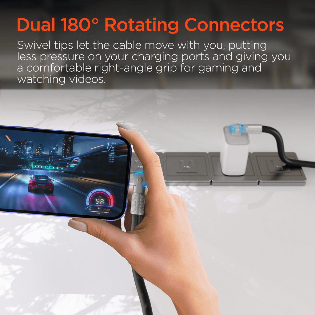HyperGear Chunky180° 100W USB-C to USB-C Rugged Fast Charge Cable 12ft
