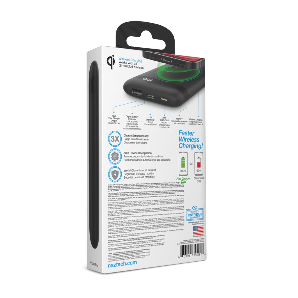 Naztech PowerBolt PD Wireless Power Bank with MFI Input