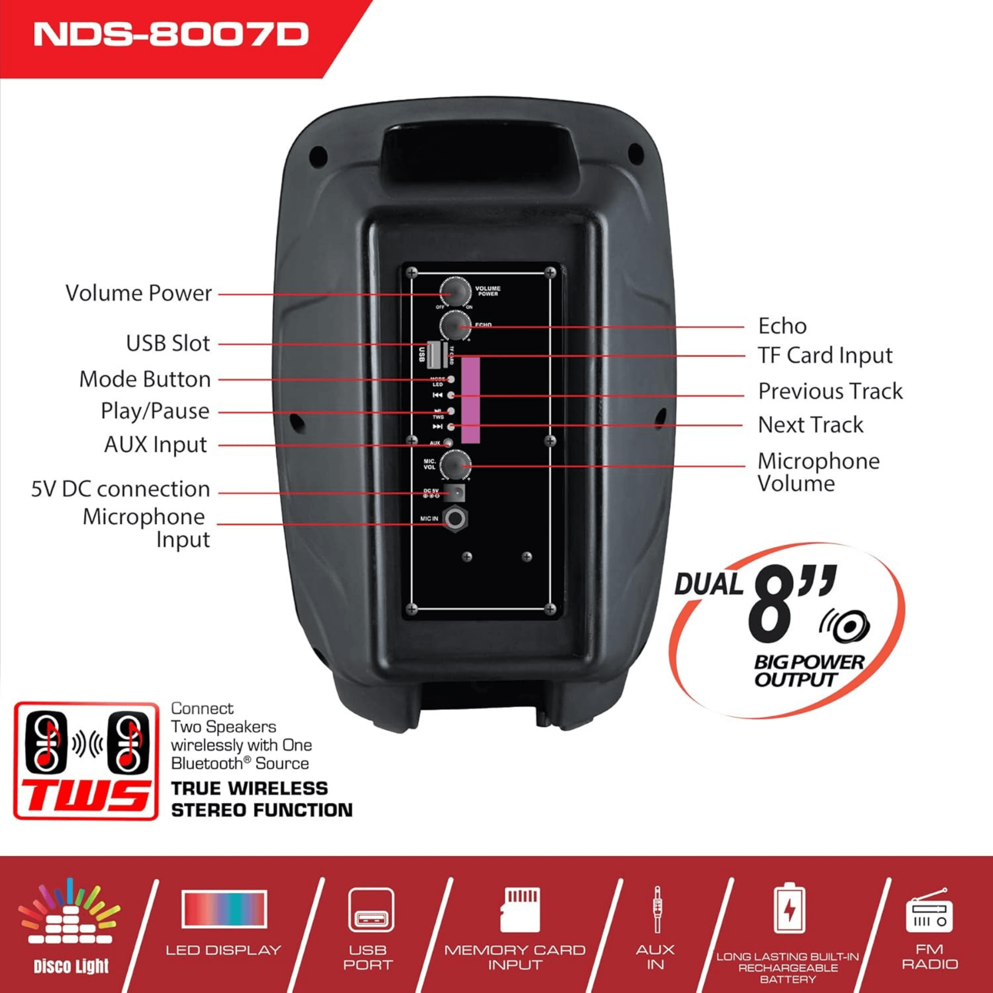 Naxa Dual 8" Bluetooth Party Speakers - Refurbished