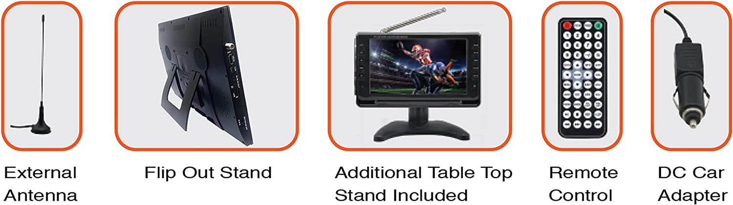 Naxa Portable 14.1" 12 Volt ACDC Television and Digital Multimedia Player with Built-in Rechargeable Lithium Battery & DC Car Cord
