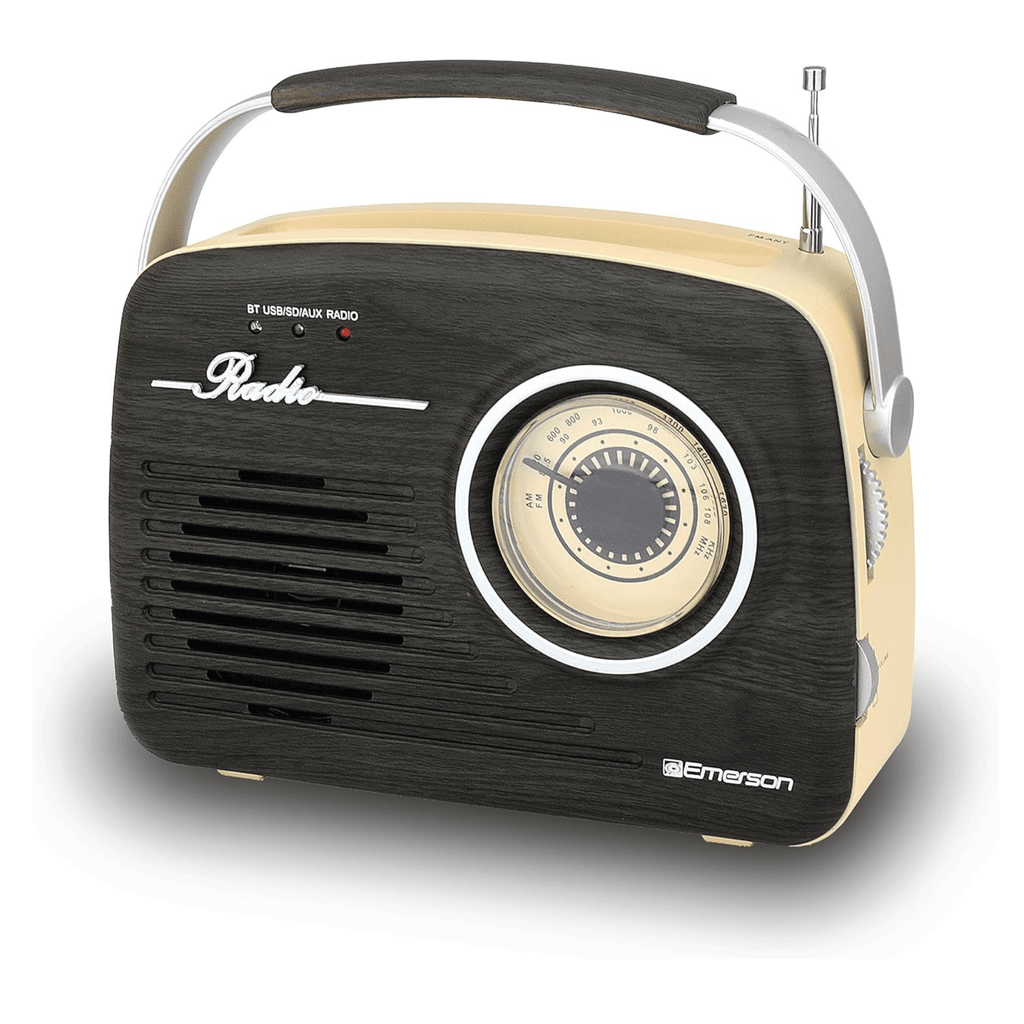 Emerson Portable Retro Radio with Built-In Rechargeable Battery and Memory Set
