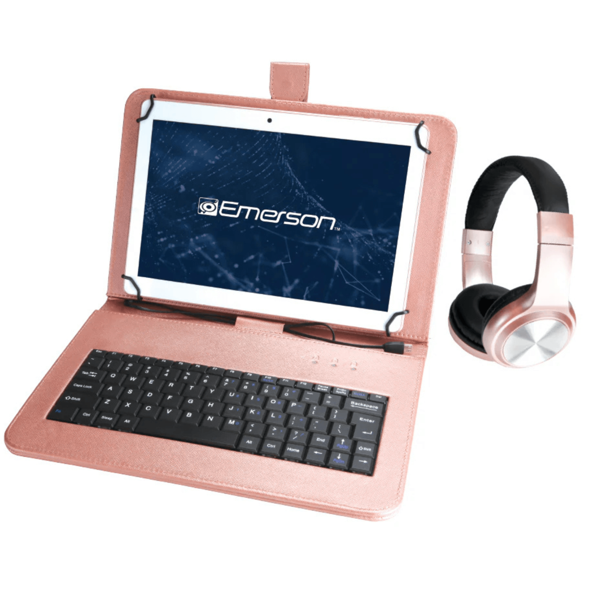 Emerson 10.1" Tablet Combo with Headphones and USB Keyboard Rose Gold - Refurbished