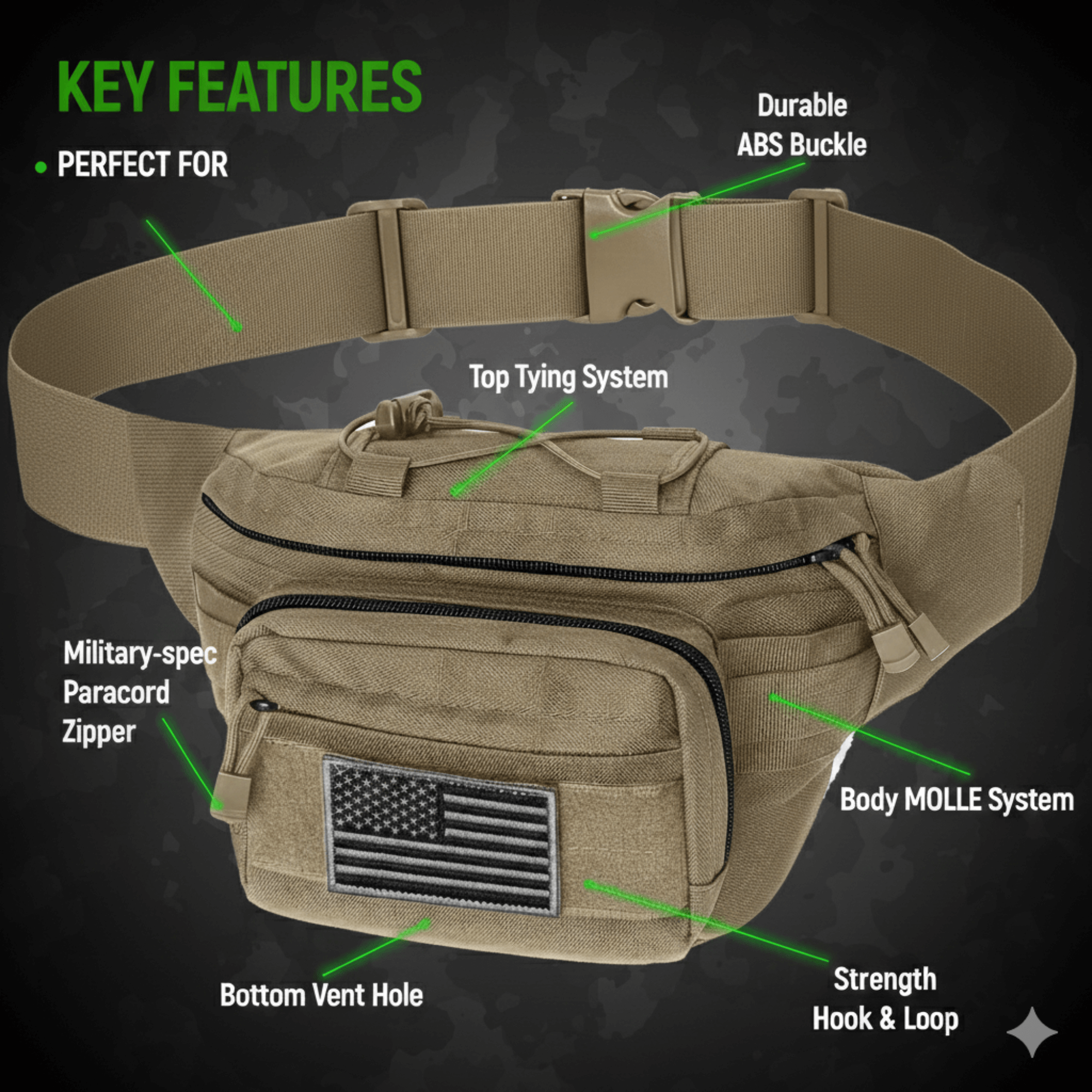 XGear Tactical Hunting Fanny Pack with USA Flag Patch