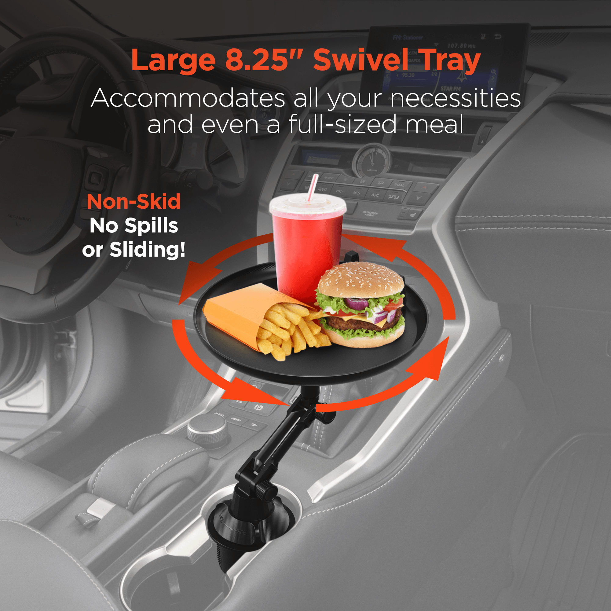 HyperGear Car Caddy Cup Holder Swivel Tray Expandable w Phone Mount