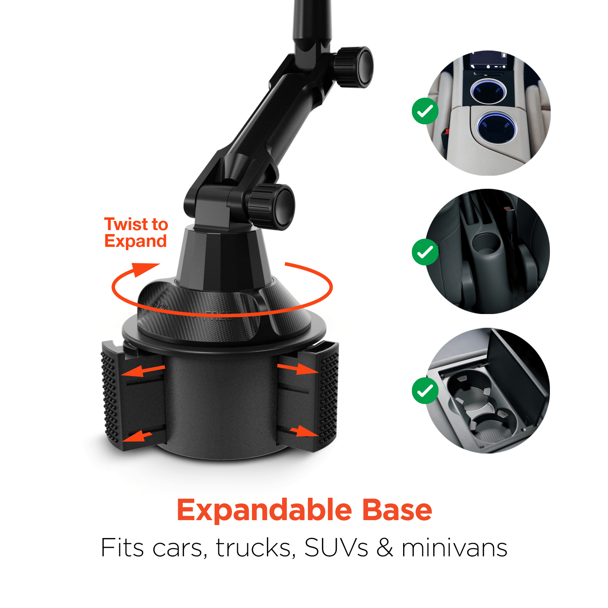 HyperGear Car Caddy Cup Holder Swivel Tray Expandable w Phone Mount