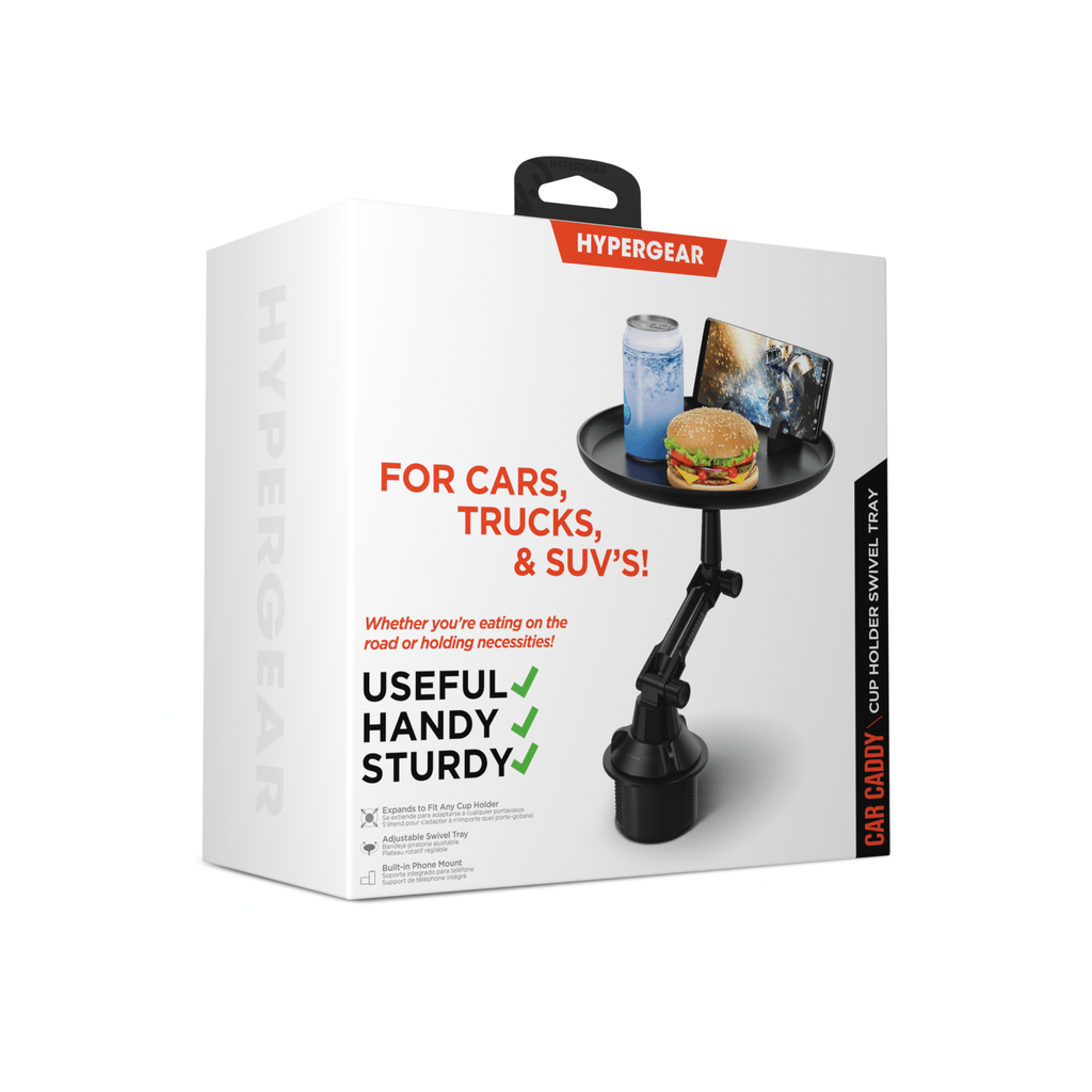 HyperGear Car Caddy Cup Holder Swivel Tray Expandable w Phone Mount