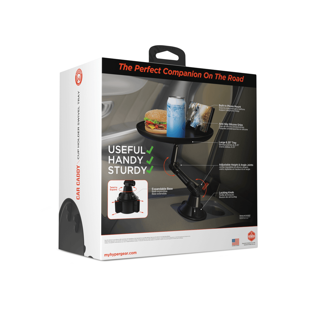 HyperGear Car Caddy Cup Holder Swivel Tray Expandable w Phone Mount