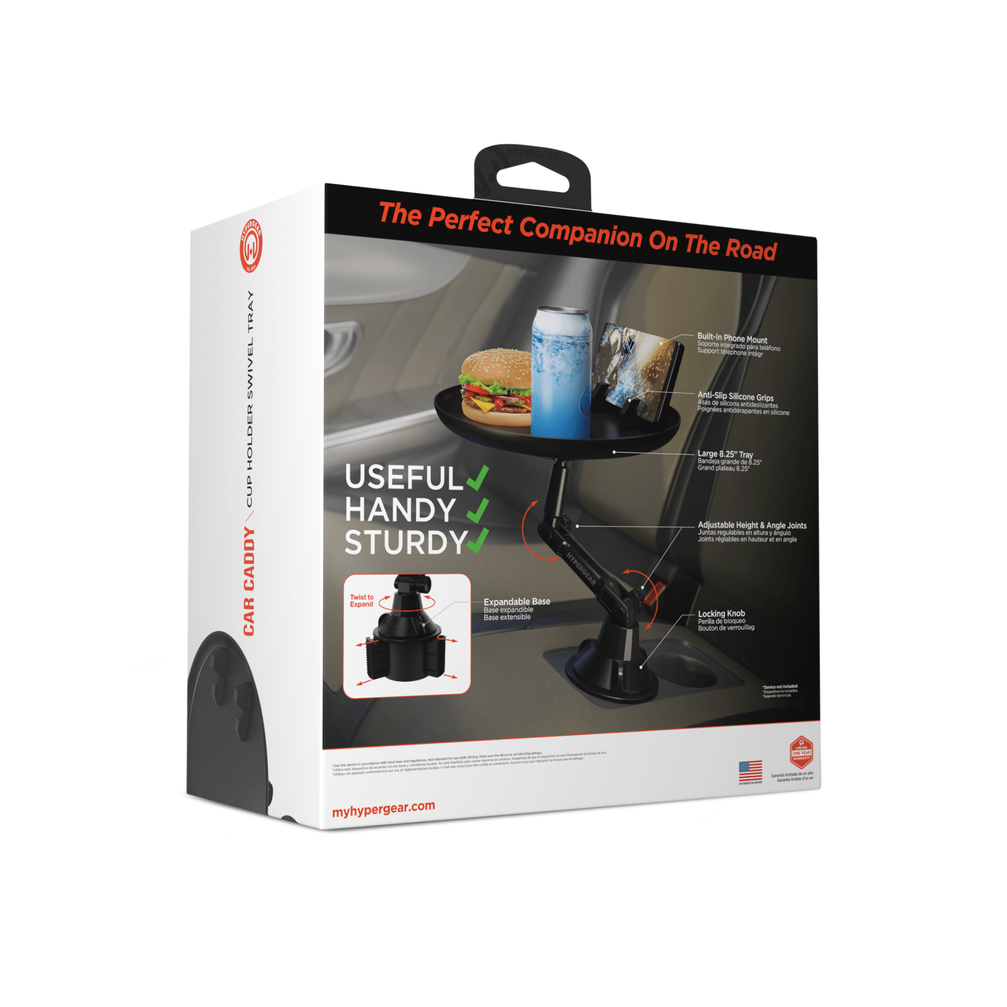 HyperGear Car Caddy Cup Holder Swivel Tray Expandable w Phone Mount