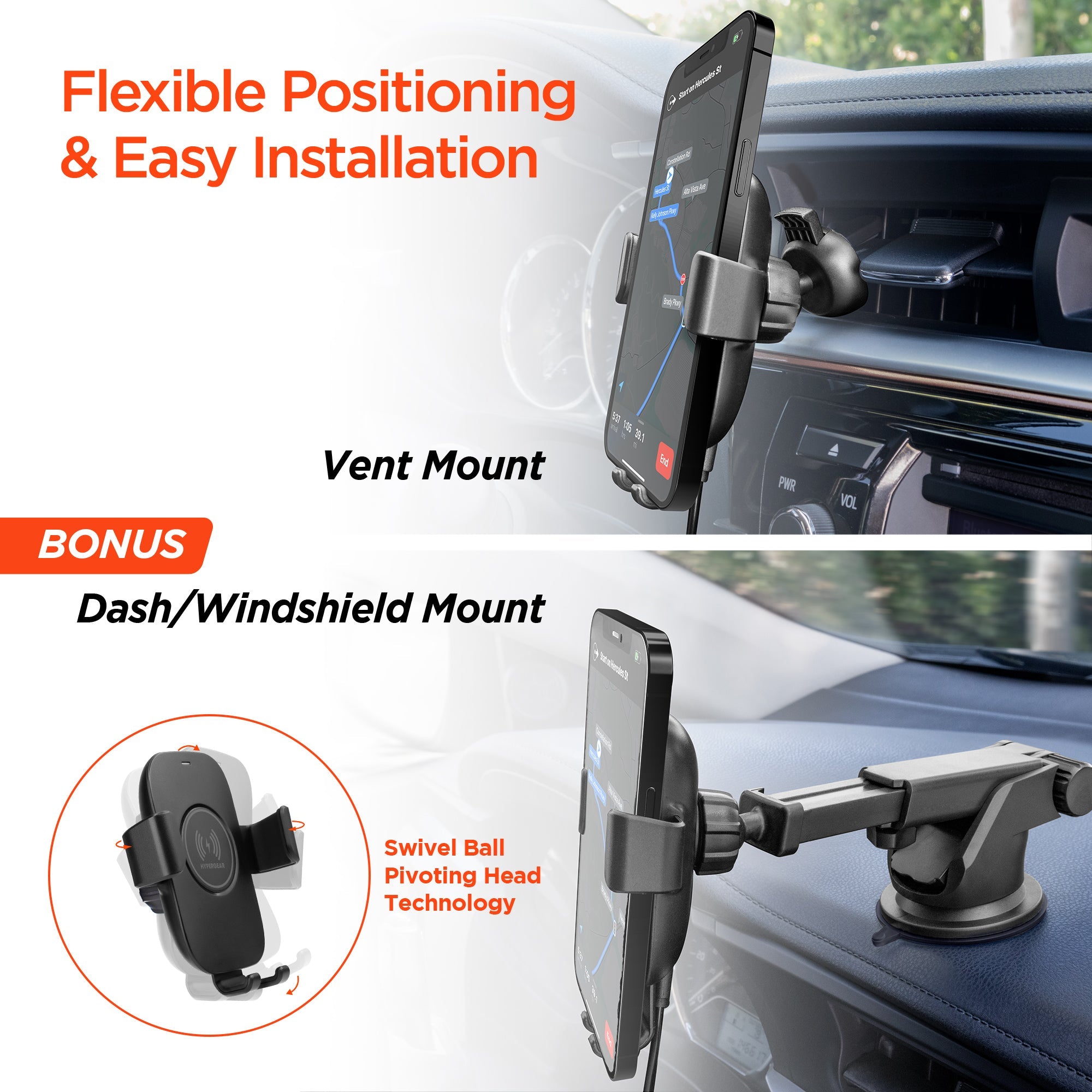 HyperGear Gravity 15W Wireless Fast Charge Mount - Hands-Free