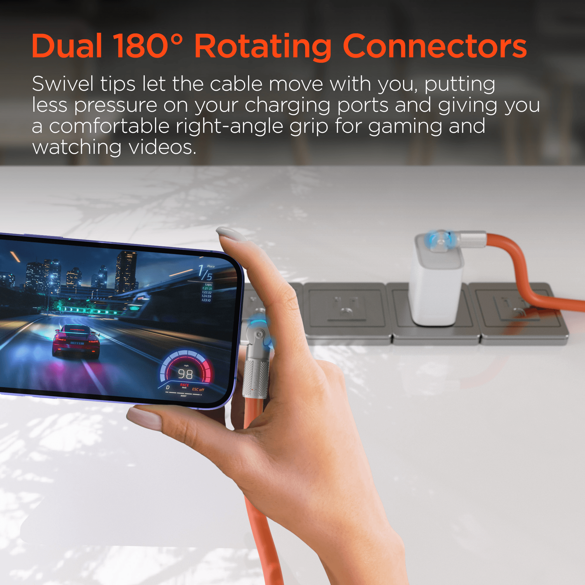 HyperGear Chunky180° 100W USB-C to USB-C Rugged Fast Charge Cable 12ft