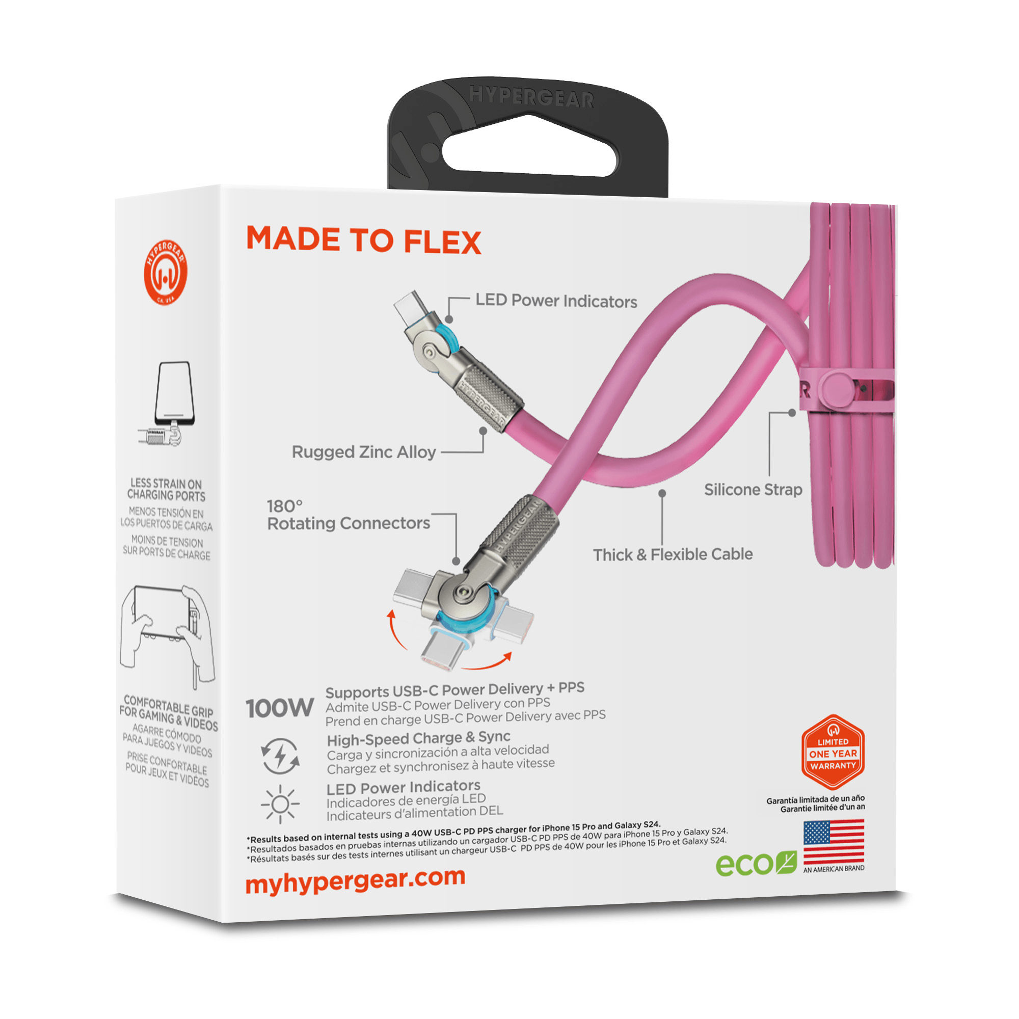 HyperGear Chunky180° 100W USB-C to USB-C Rugged Fast Charge Cable 12ft