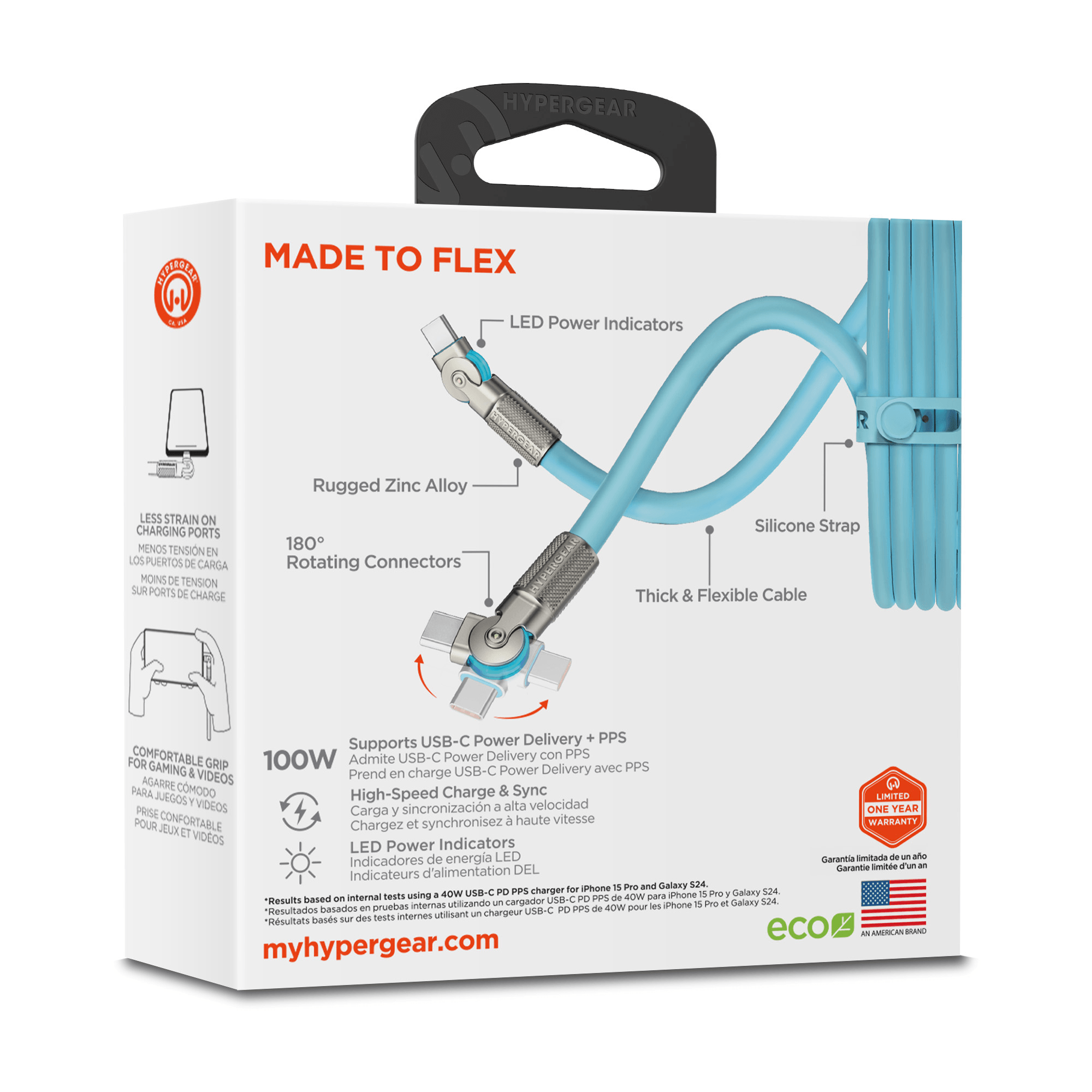 HyperGear Chunky180° 100W USB-C to USB-C Rugged Fast Charge Cable 12ft