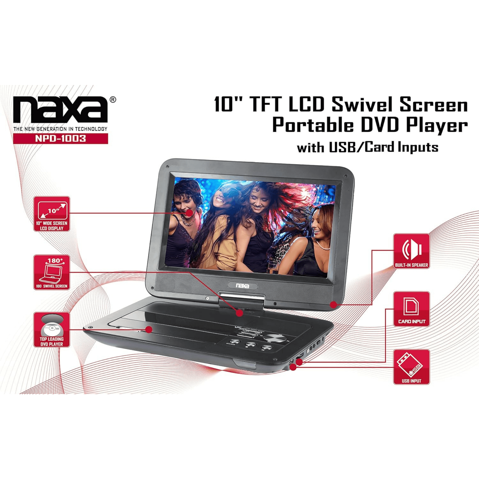 Naxa 10" TFT LCD Swivel Screen Portable DVD Player - Refurbished
