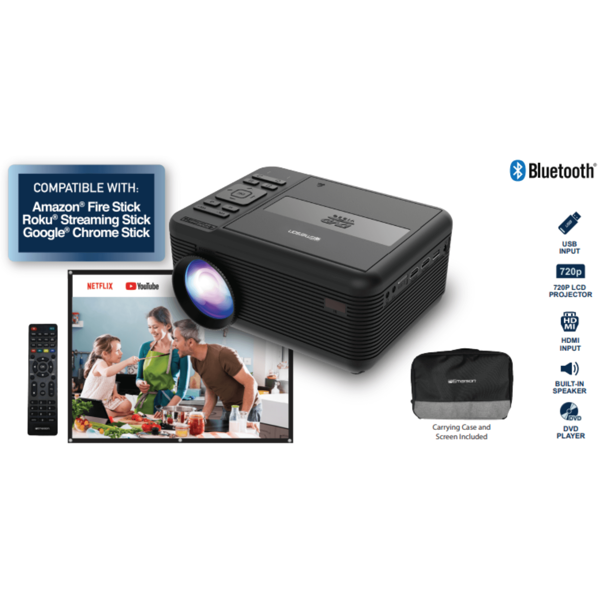 Emerson 150" Home Theater LCD DVD Projector Combo - Refurbished