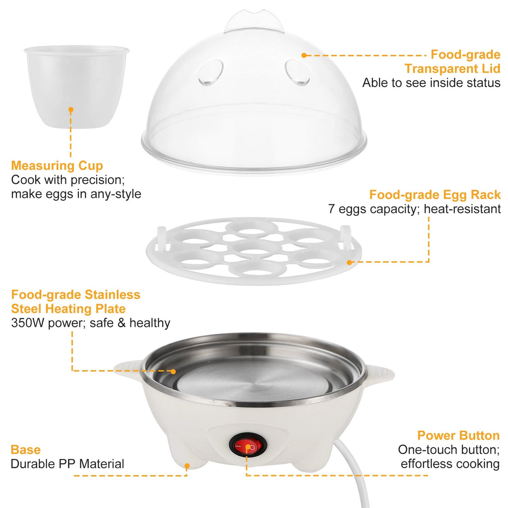 7-Egg Electric Egg Cooker – Auto Shut-Off, 350W, Hard & Soft Boiled, Steam Cooker