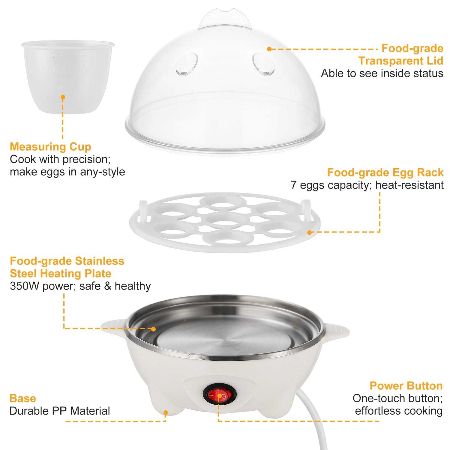 7-Egg Electric Egg Cooker – Auto Shut-Off, 350W, Hard & Soft Boiled, Steam Cooker