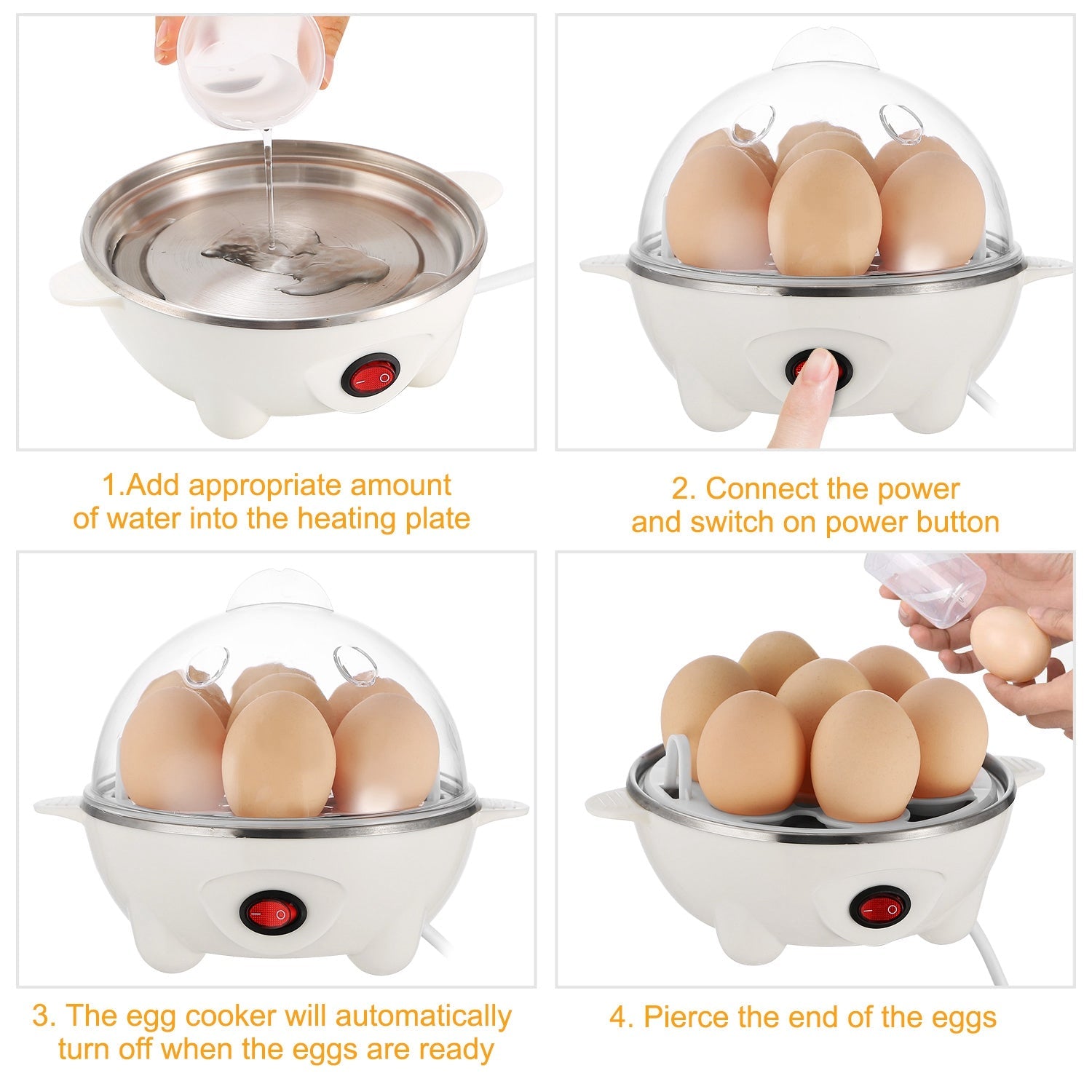 7-Egg Electric Egg Cooker – Auto Shut-Off, 350W, Hard & Soft Boiled, Steam Cooker