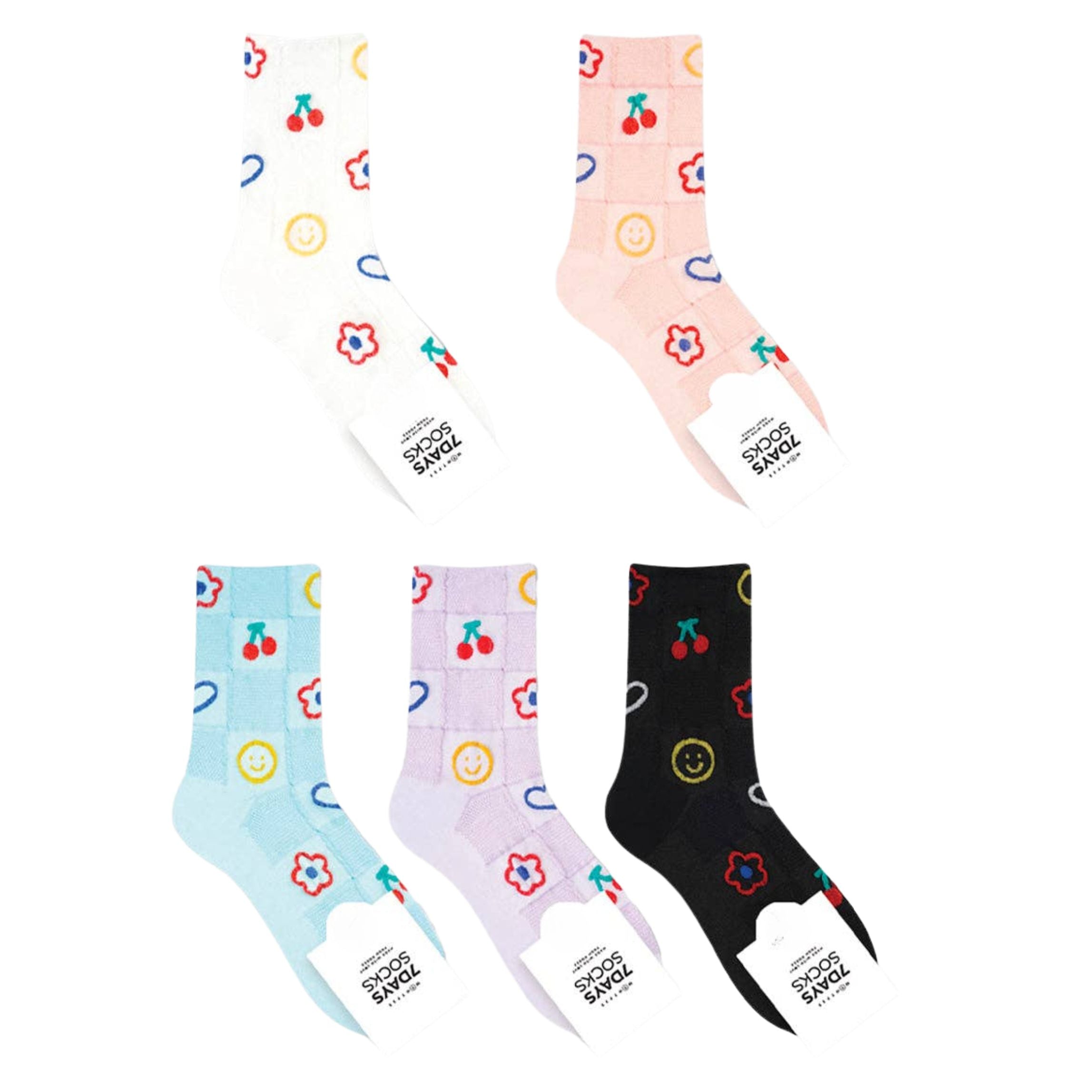 2000s Symbols Pattern Women's Crew Socks in Black [Size 5-10]