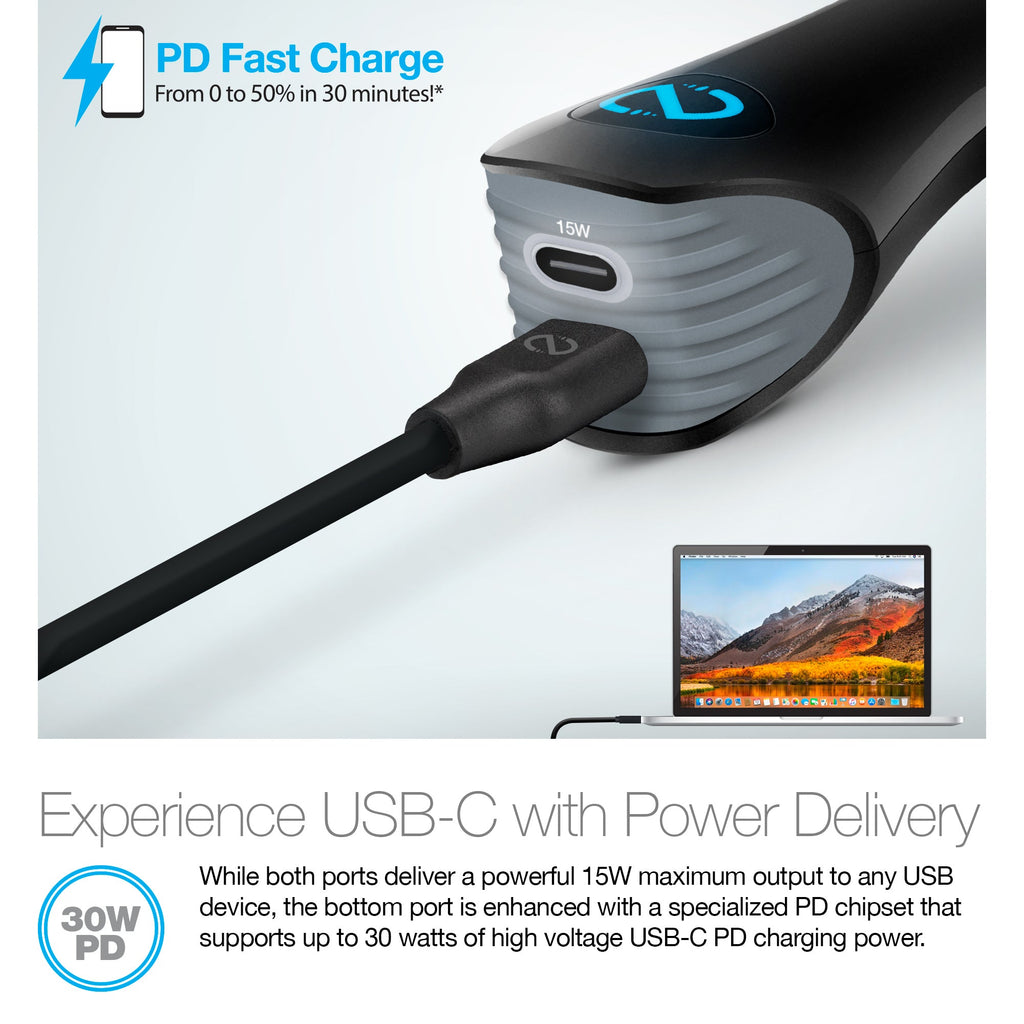 Naztech Turbo 30W USB-C PD + USB-C Car Charger