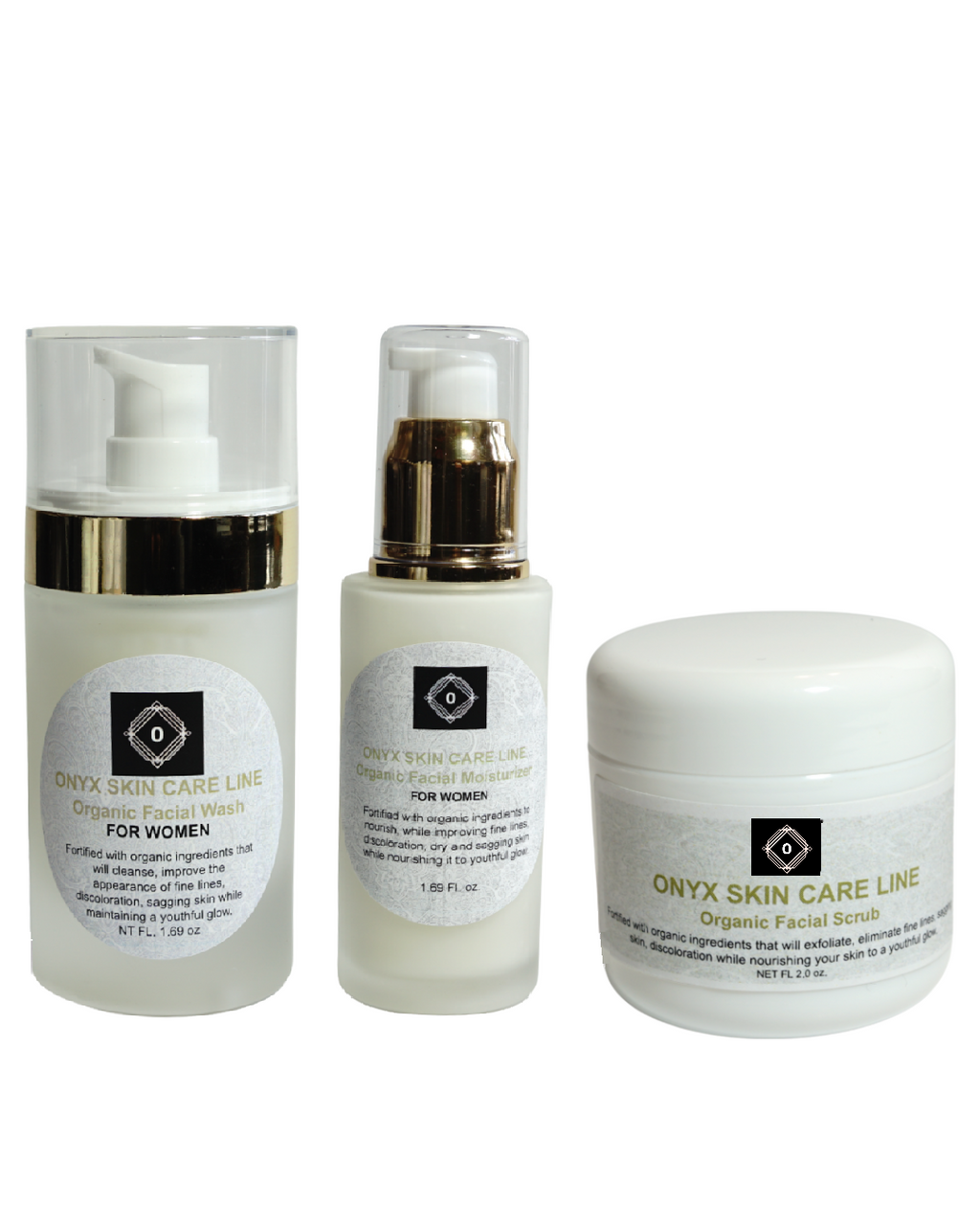 Organic Three Step Facial Renewal System - Wash, Moisturizer and  Scrub - For WOMEN