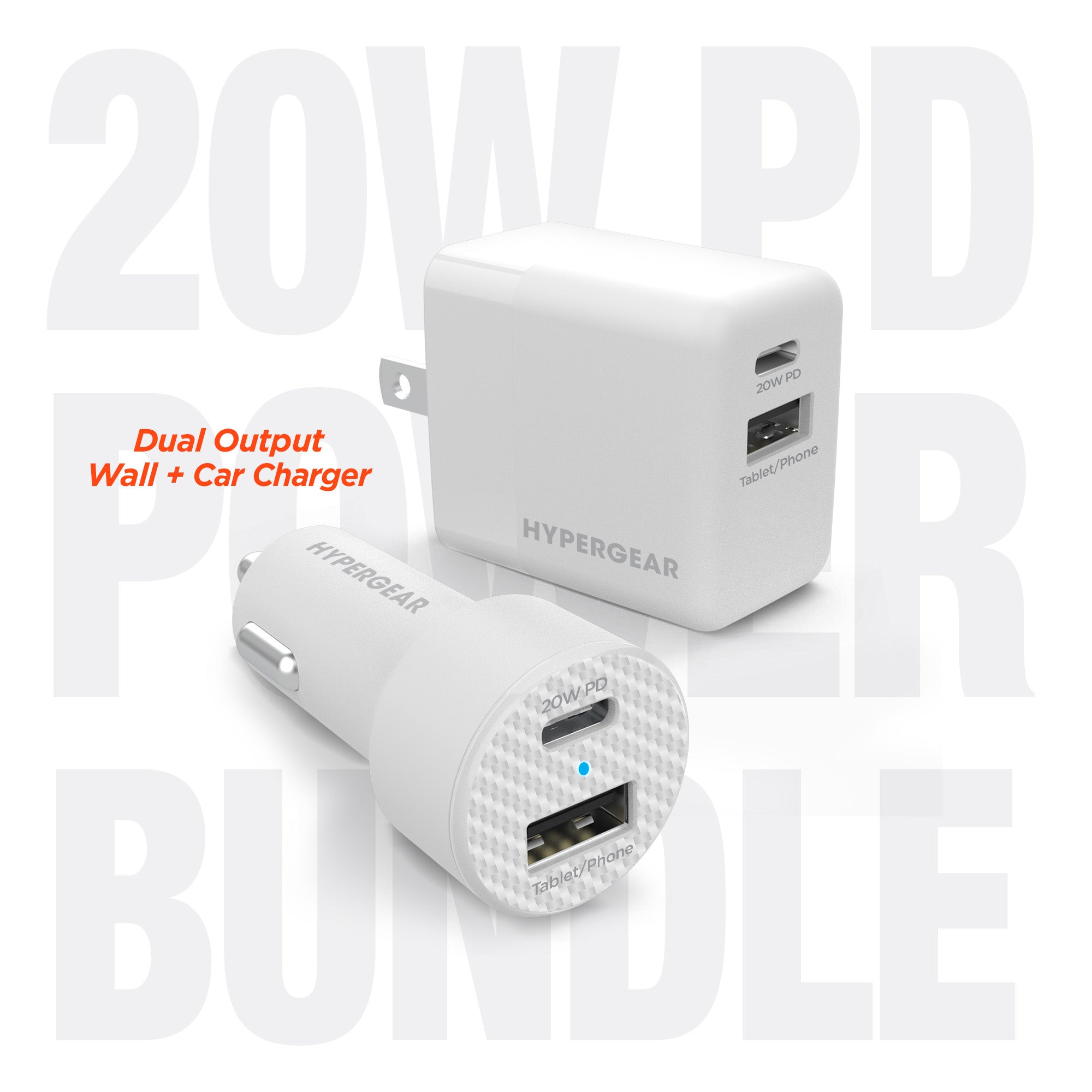 Hypergear Wall & Car Charger Bundle 20W USB-C PD & 12W USB