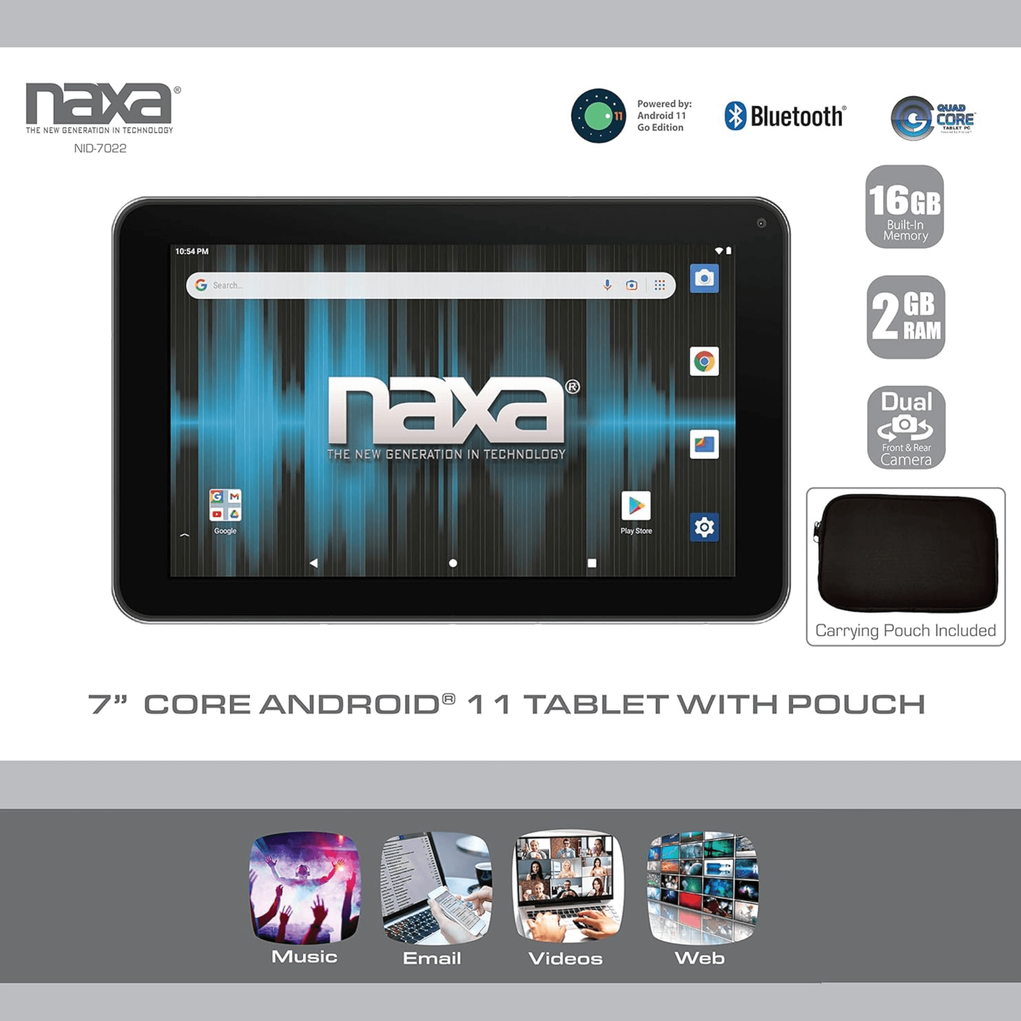 Naxa 7" Core Tablet with Android 11 Black - Refurbished