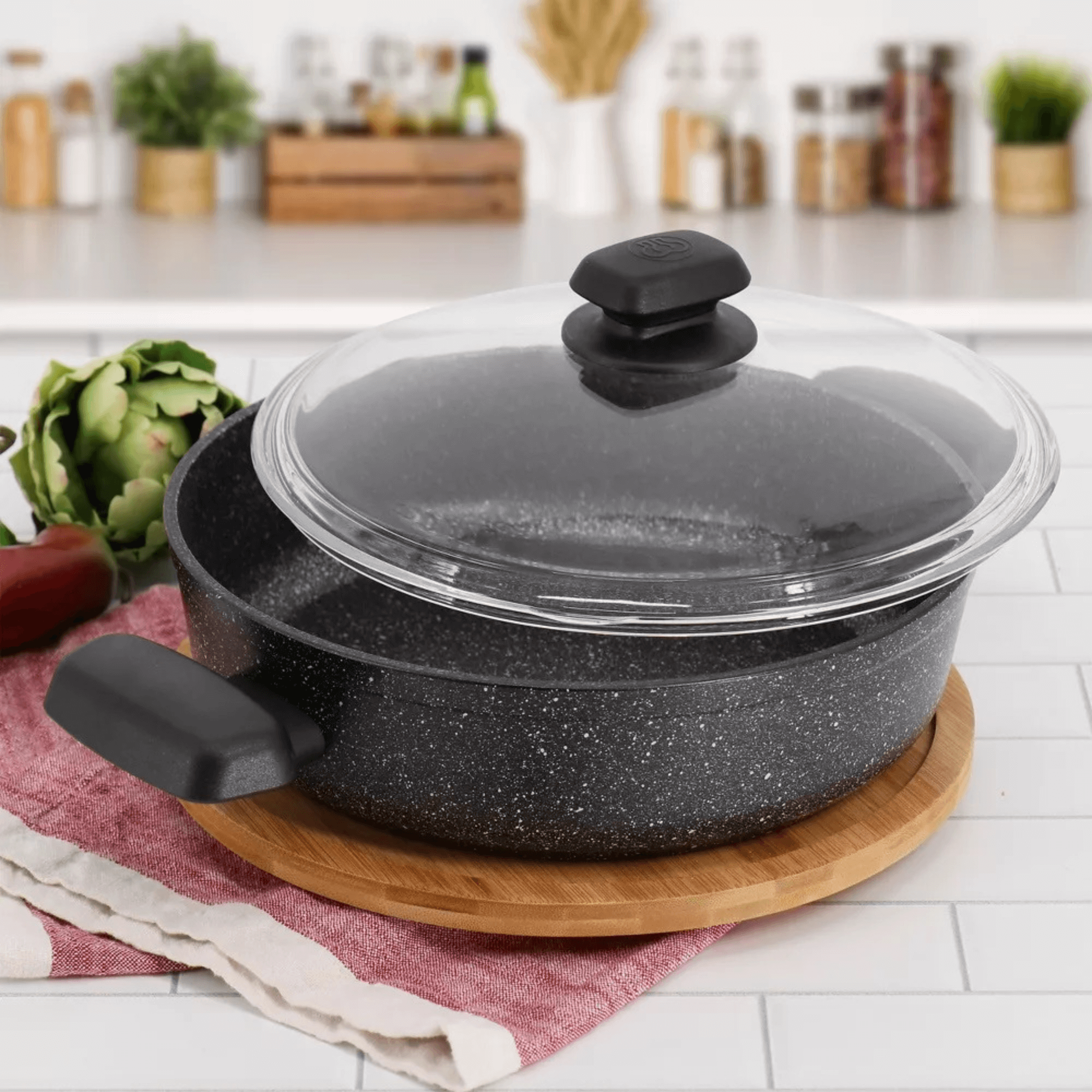 Korkmaz Ornella Aluminum 3.5L Non-Stick Low Casserole Dish with Lid