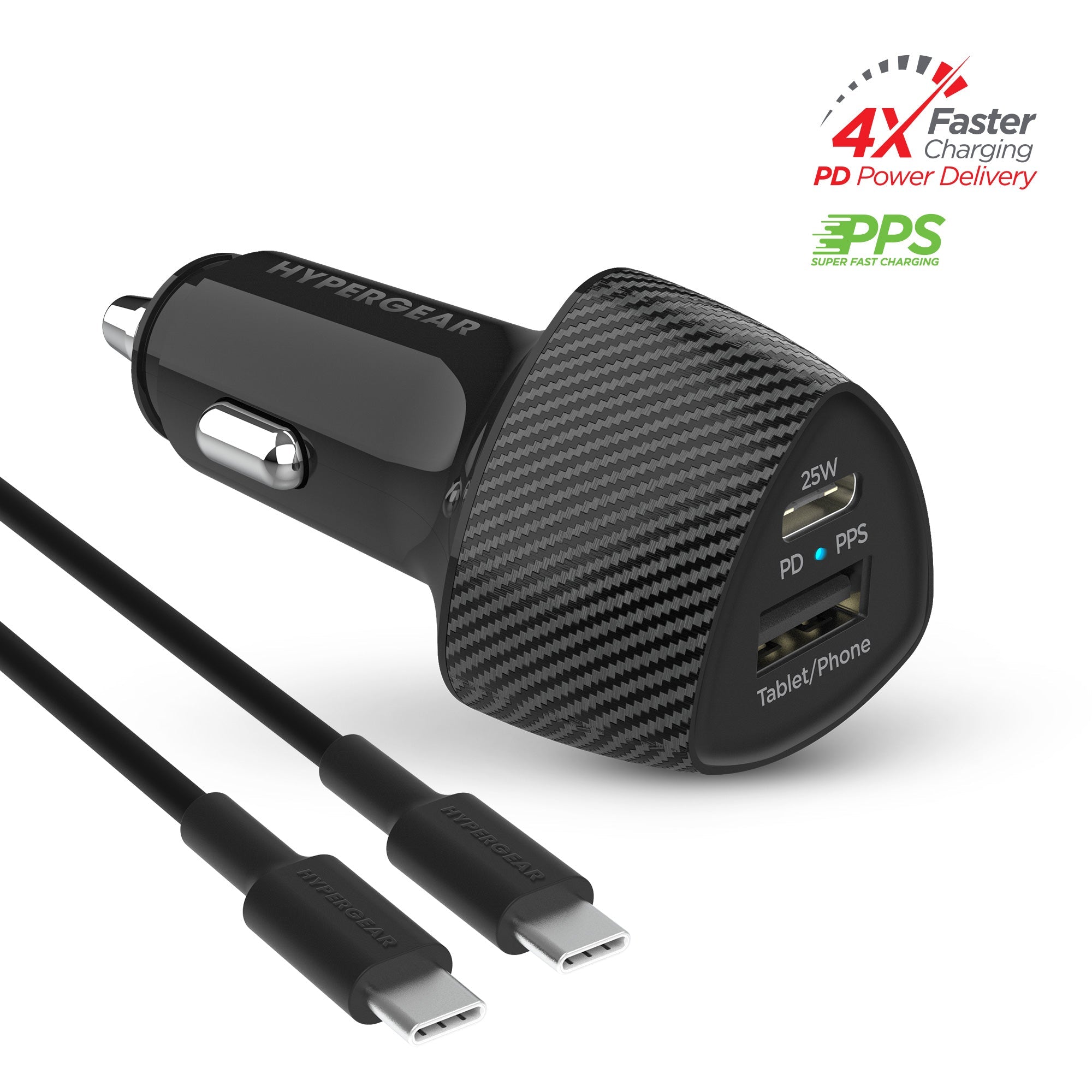 HyperGear SpeedBoost 25W PD USB-C Car Charger Kit with PPS Fast Charge Tech