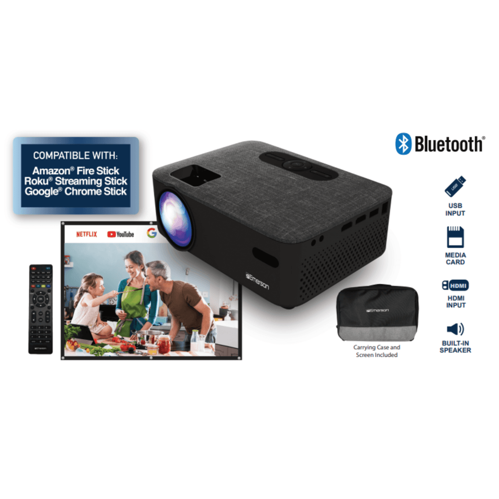 Emerson Portable Projector with Screen and Carry Case - Refurbished