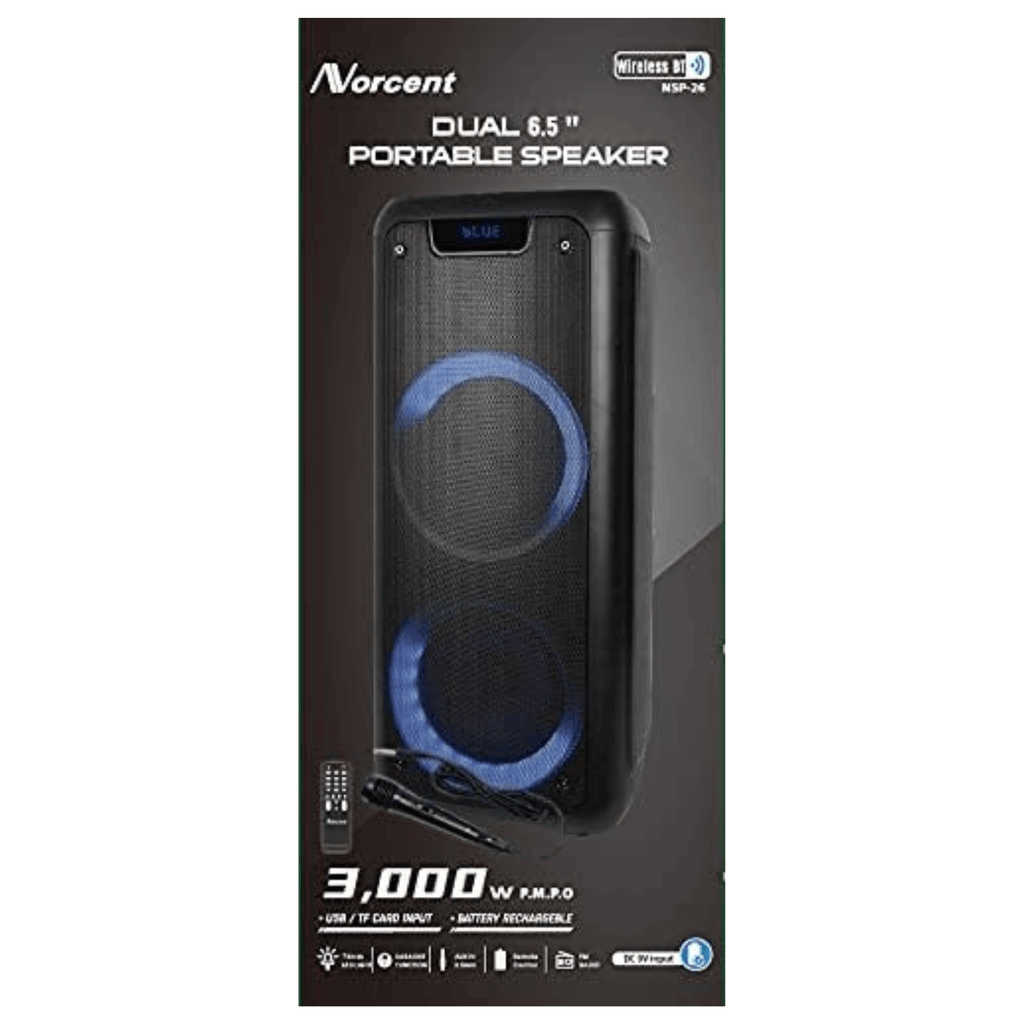 Norcent Dual 6.5" Portable Party Bluetooth Speaker with Flashing LED Lights
