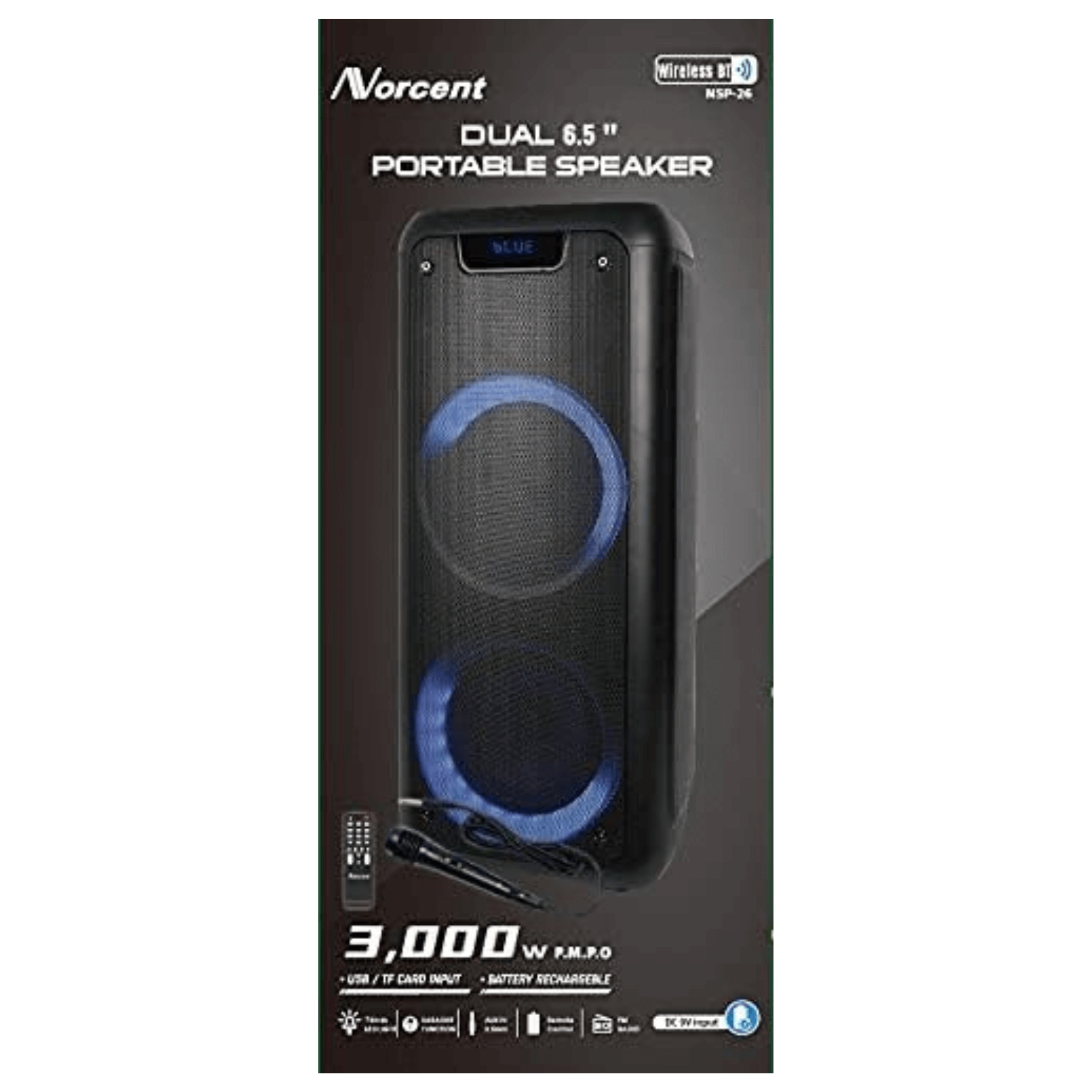 Norcent Dual 6.5" Portable Party Bluetooth Speaker with Flashing LED Lights
