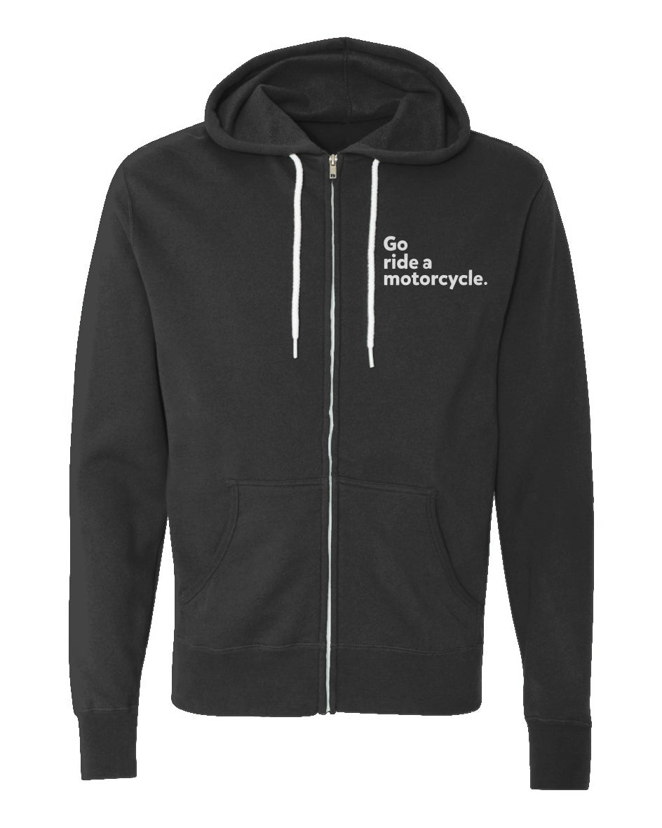 "Go ride a motorcycle" Embroidered Lightweight Full-Zip Hoodie