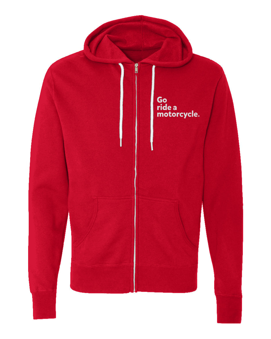 "Go ride a motorcycle" Embroidered Lightweight Full-Zip Hoodie