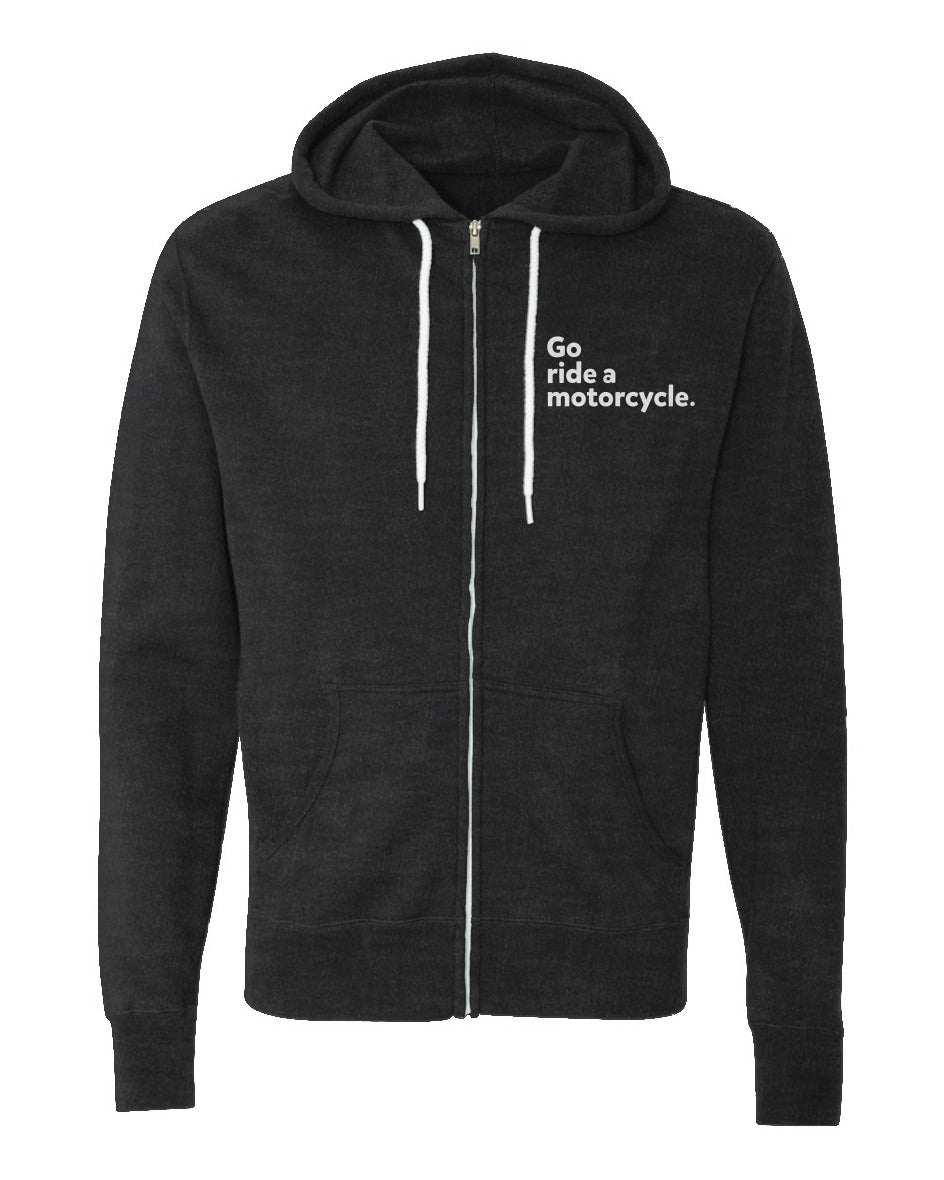 "Go ride a motorcycle" Embroidered Lightweight Full-Zip Hoodie