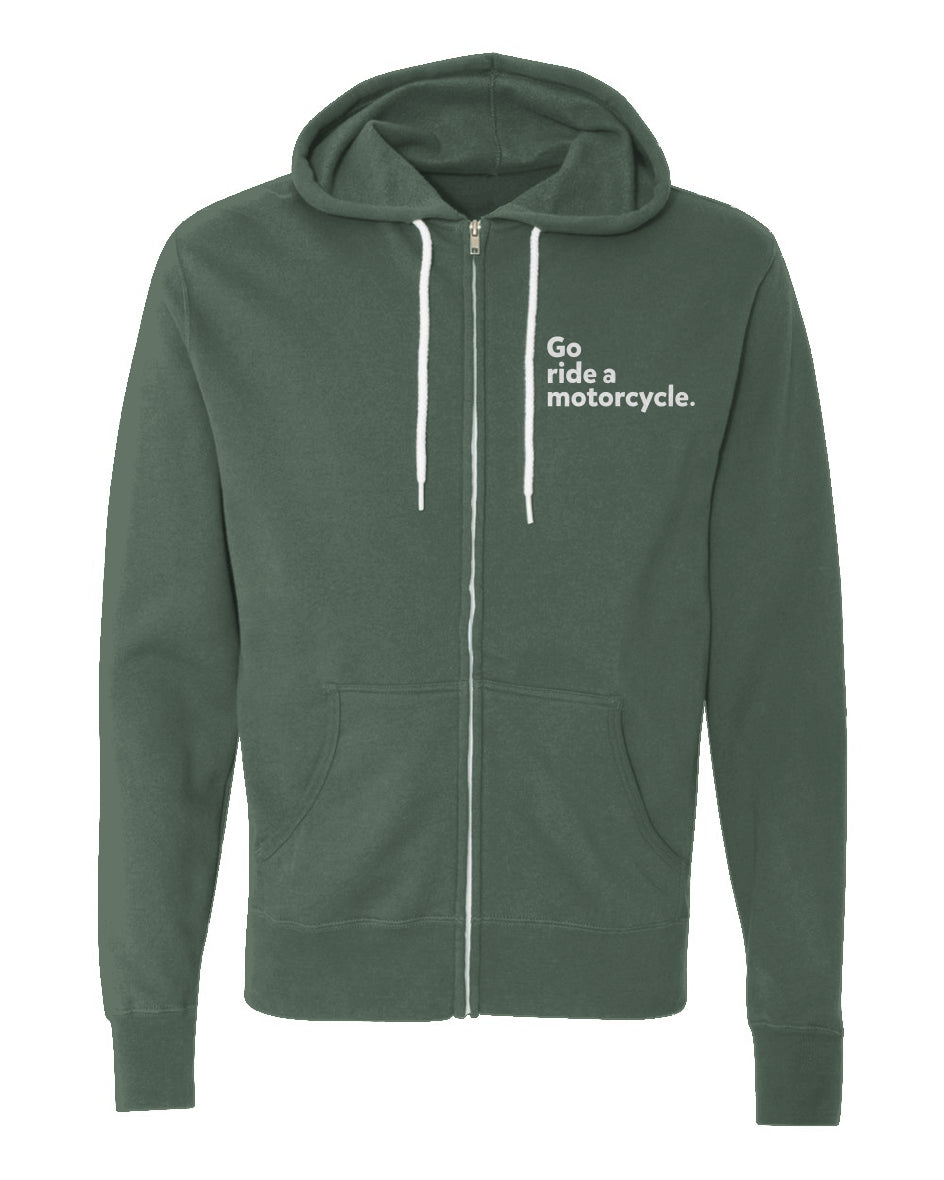 "Go ride a motorcycle" Embroidered Lightweight Full-Zip Hoodie