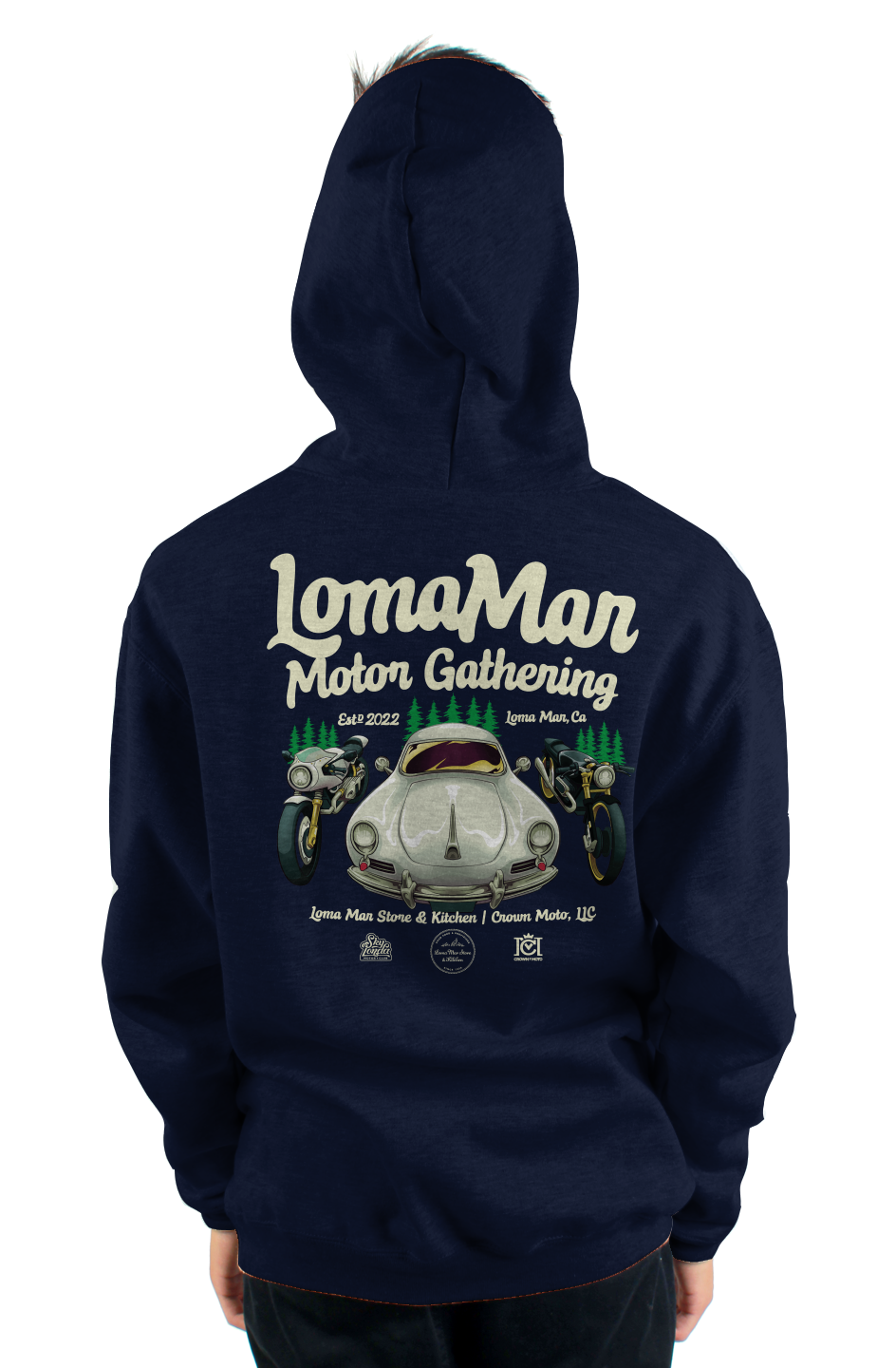 Loma Mar Motor Gathering Official Hoodie (front & back)