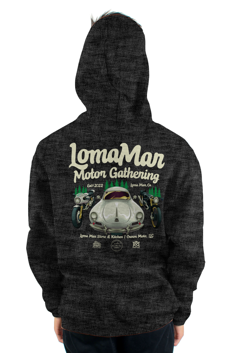 Loma Mar Motor Gathering Official Hoodie (front & back)
