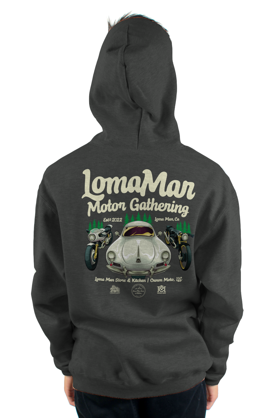 Loma Mar Motor Gathering Official Hoodie (front & back)