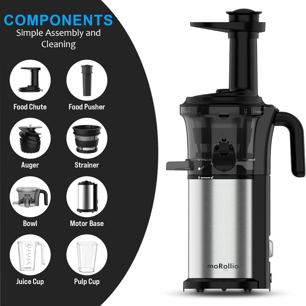 moRollio 45RPM Cold Press Slow Masticating Juicer