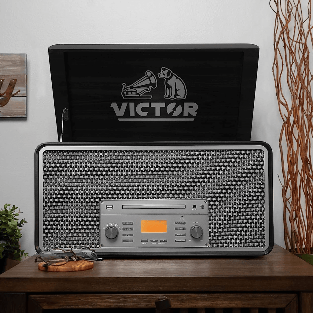 Victor Monument 8-in-1 Wood Music Center Graphite - Refurbished