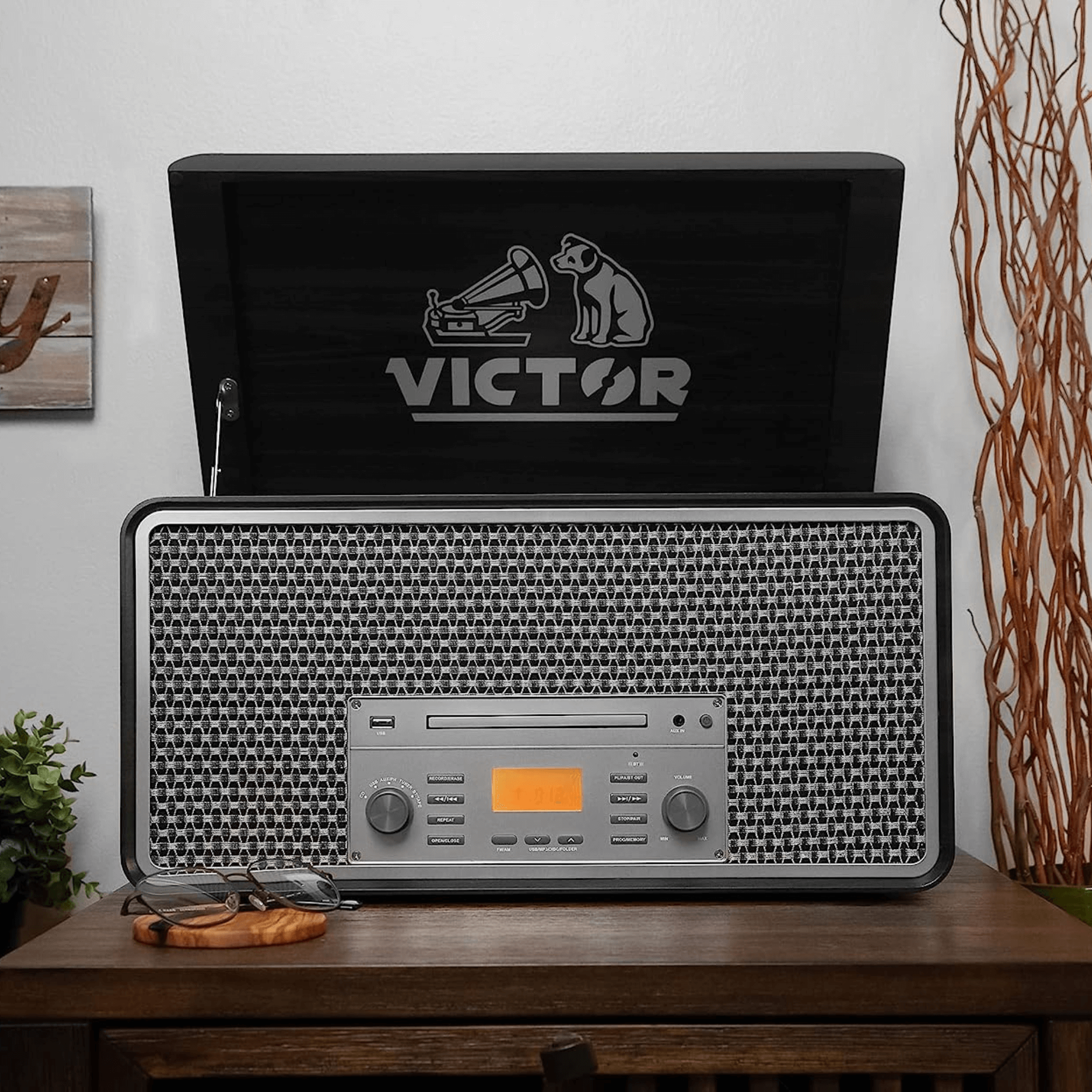 Victor Monument 8-in-1 Wood Music Center Graphite - Refurbished