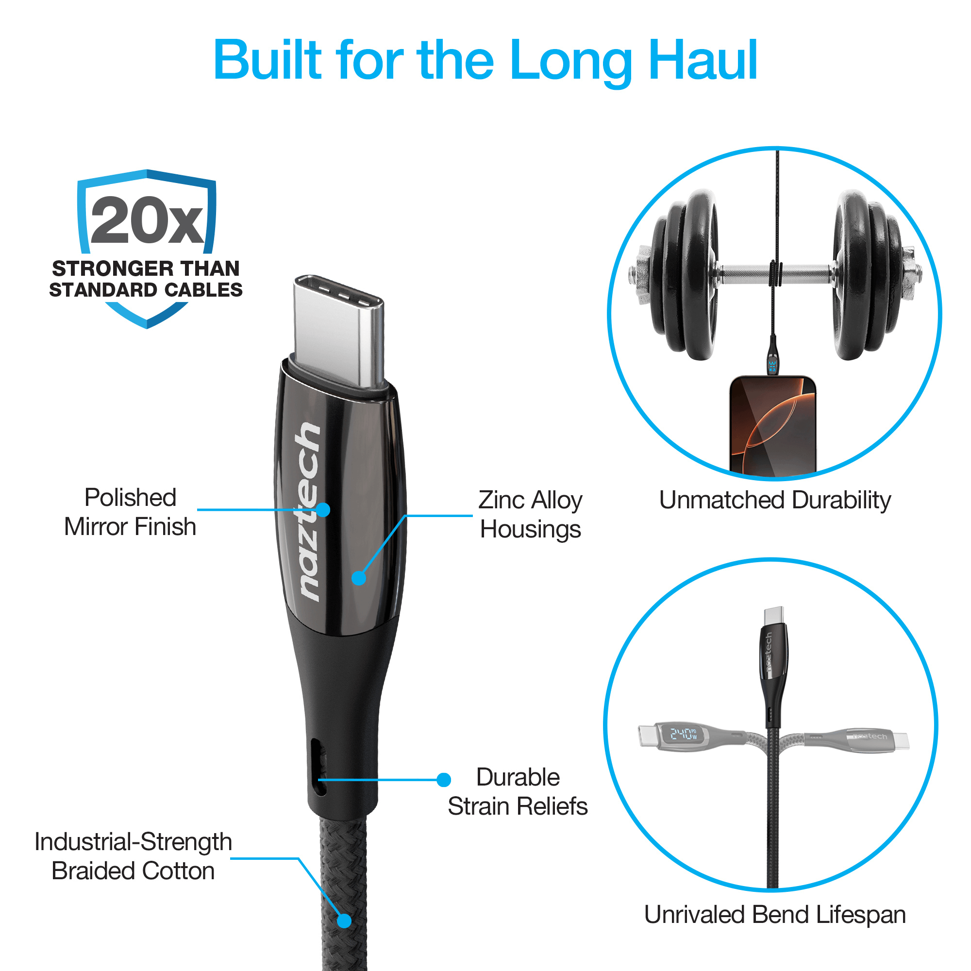 Naztech DigiWATT USB-C to USB-C Digital LED Cable 6ft