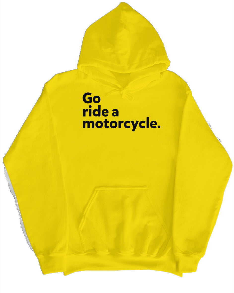 "Go ride a motorcycle" Checkered Flag Hoodie (black ink)