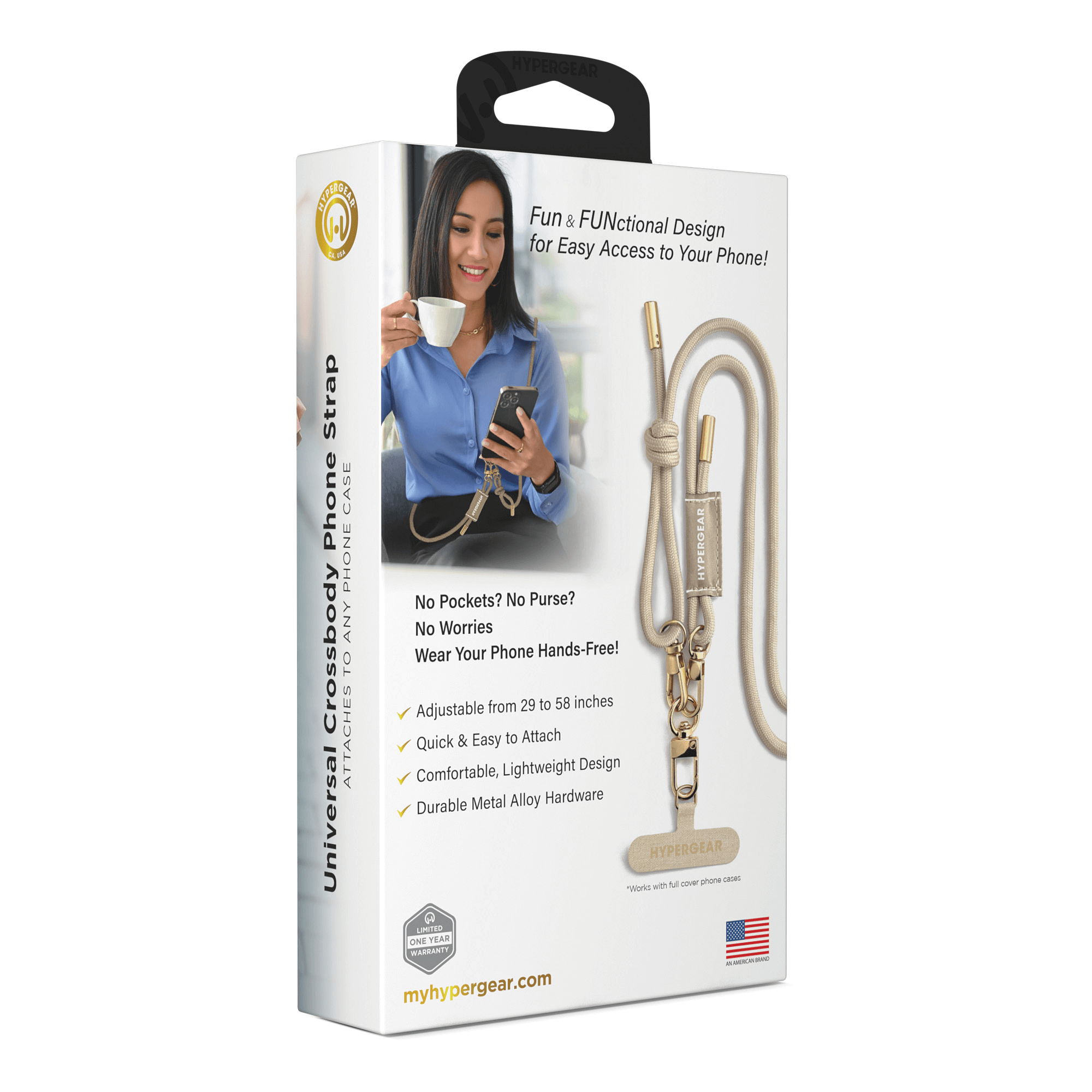 HyperGear TECHcessories Sand Rope with Gold Accents Universal Crossbody Phone Strap