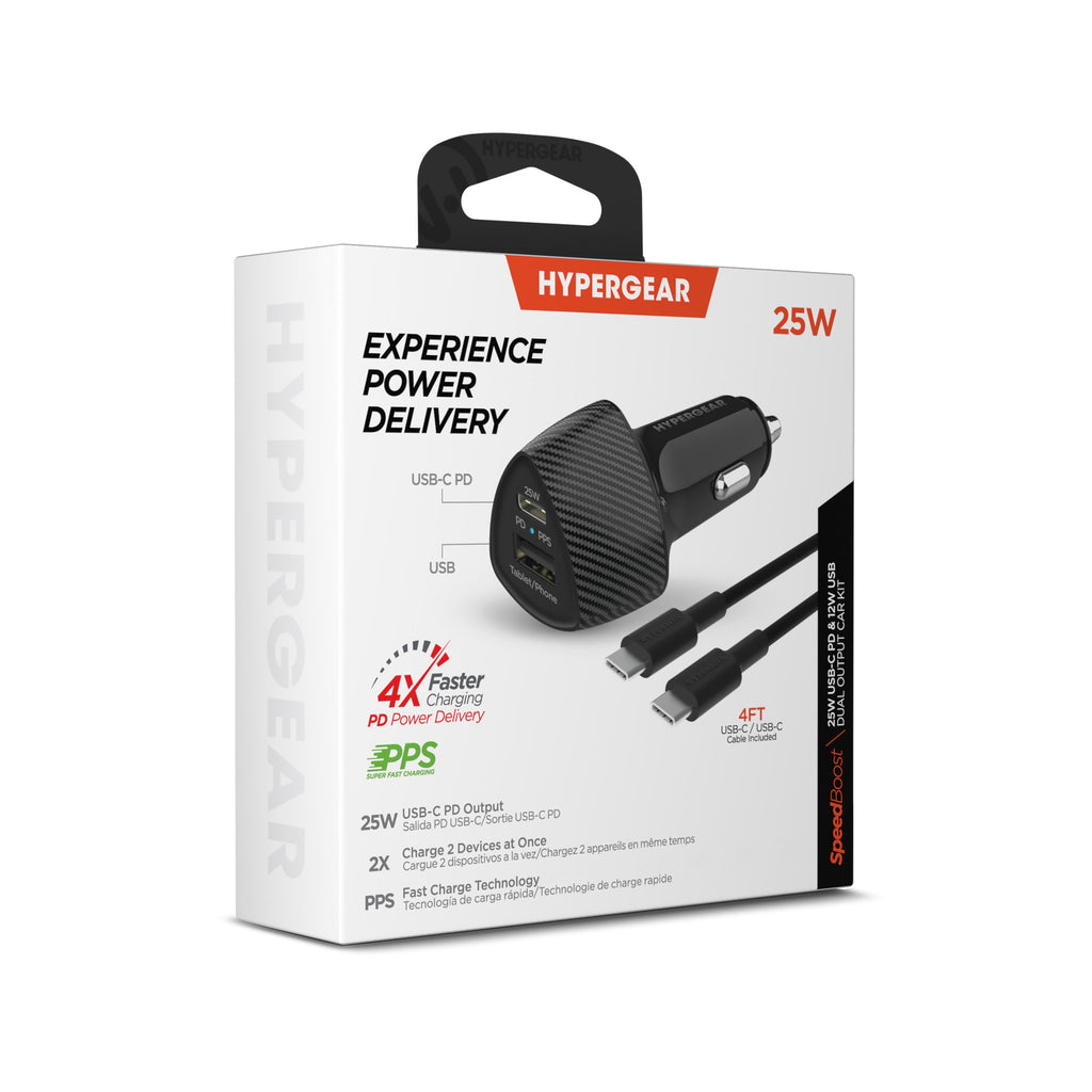 HyperGear SpeedBoost 25W PD USB-C Car Charger Kit with PPS Fast Charge Tech