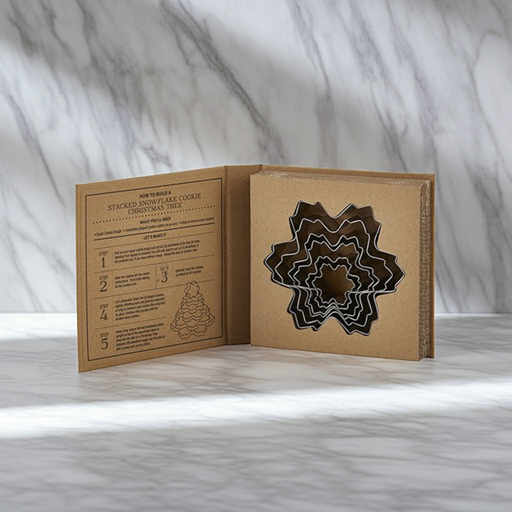 6-Piece Snowflake Cookie Cutter Set Book Box | Holiday Gift Set for Baker